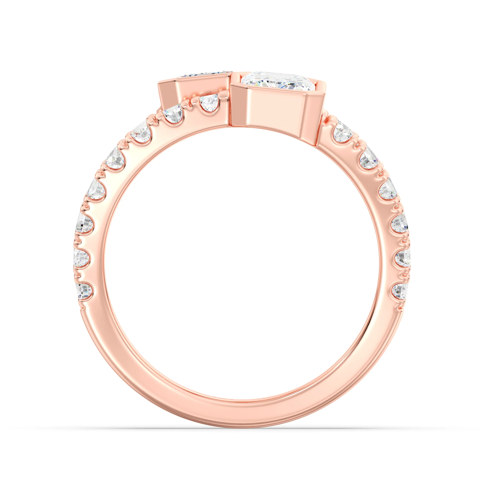 Emerald Cut Lab Grown Diamond Toi et Moi Split Shank Ring in 18K Gold - Image 7