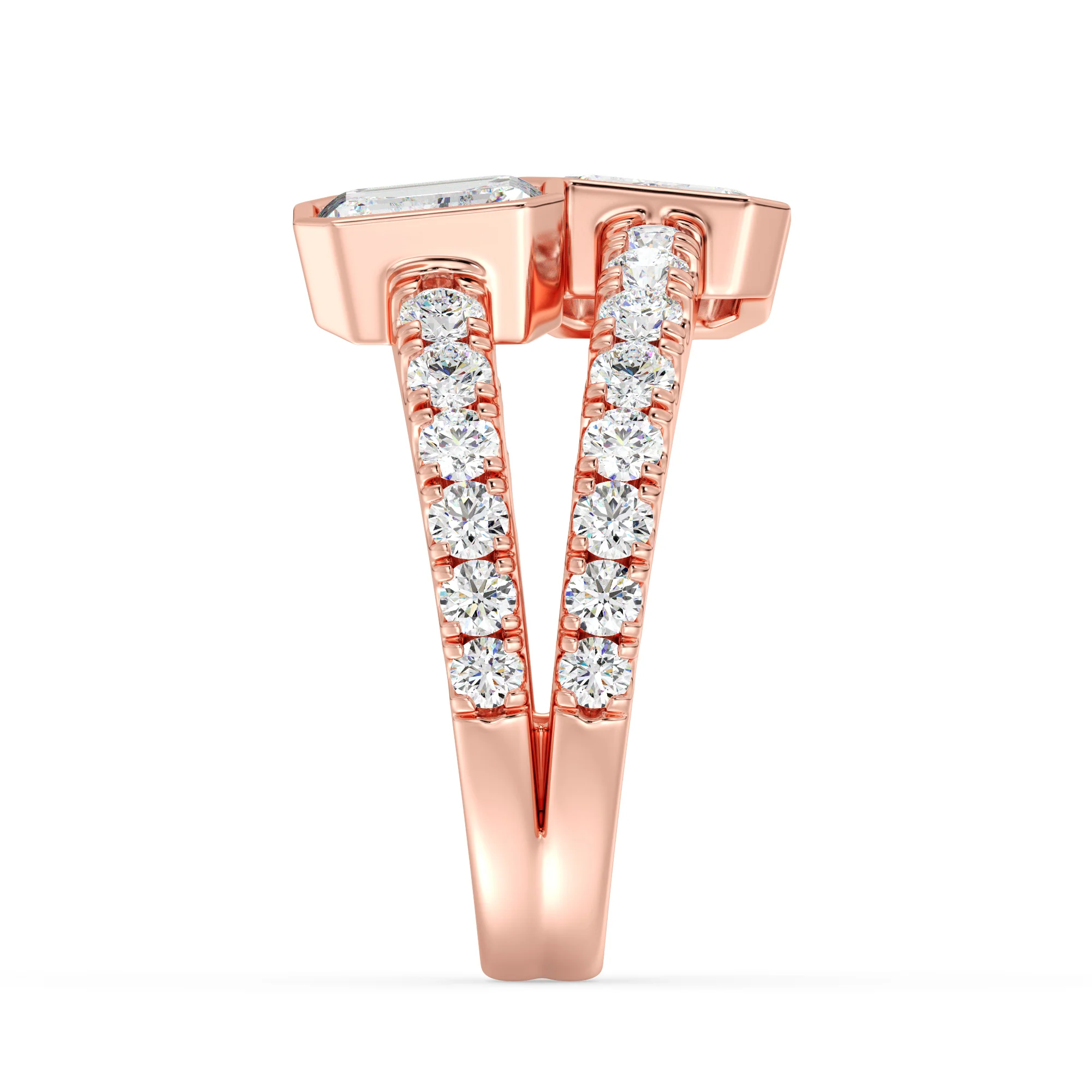 Emerald Cut Lab Grown Diamond Toi et Moi Split Shank Ring in 18K Gold - Image 8