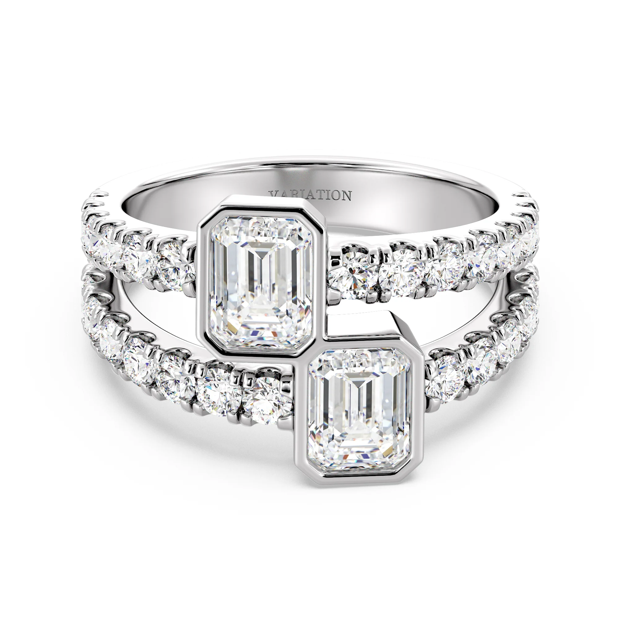 Emerald Cut Lab Grown Diamond Toi et Moi Split Shank Ring in 18K Gold - Image 9