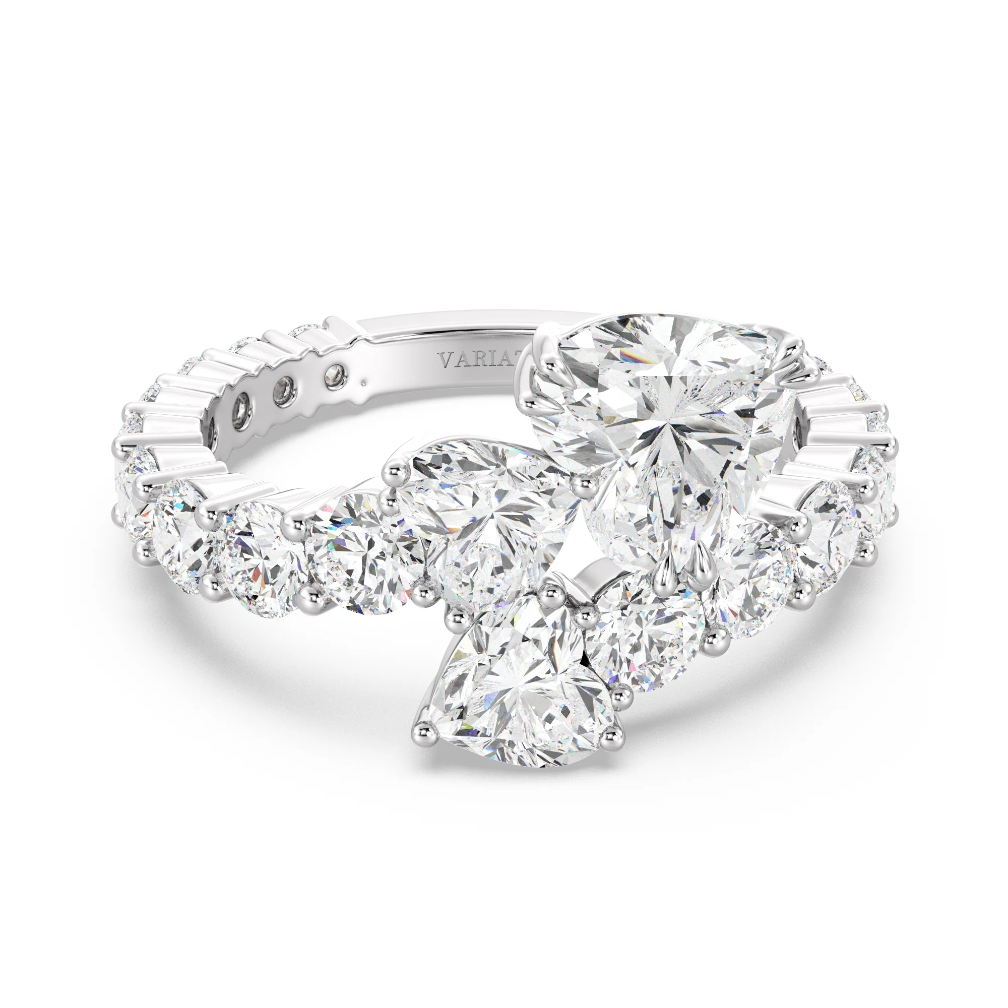 Heart Cut Lab Grown Diamond Bypass Cluster Ring in 18K Gold - Image 11