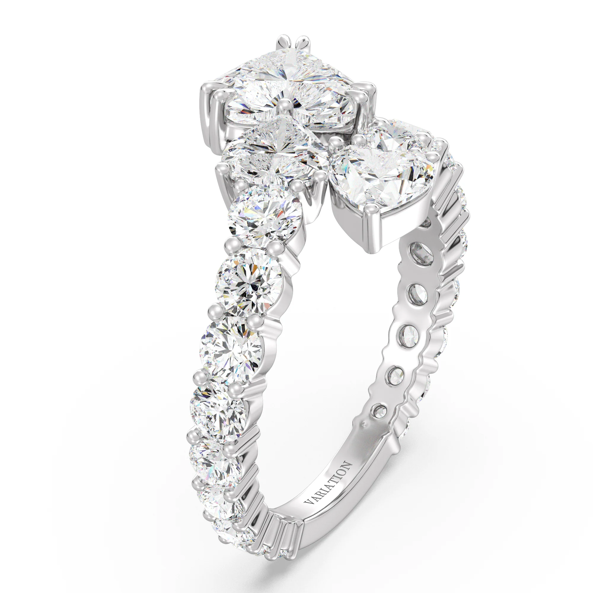 Heart Cut Lab Grown Diamond Bypass Cluster Ring in 18K Gold - Image 12