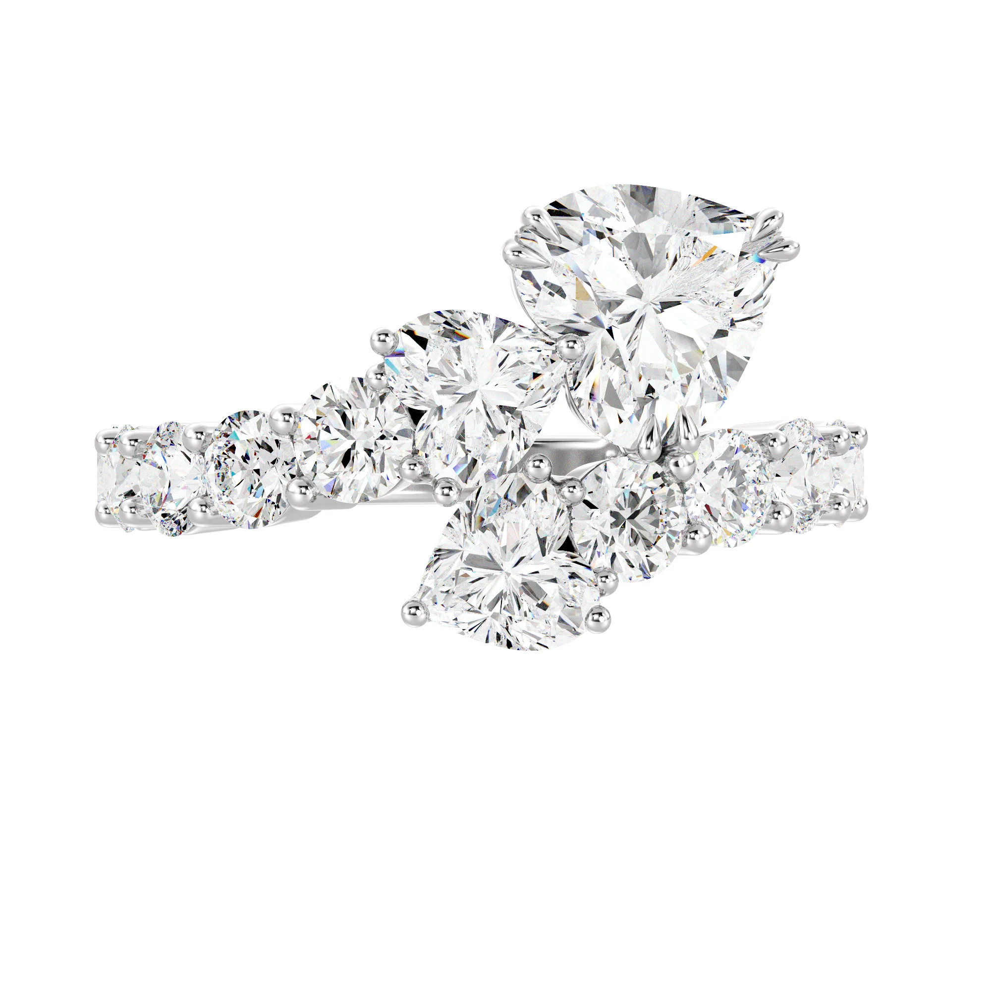 Heart Cut Lab Grown Diamond Bypass Cluster Ring in 18K Gold - Image 13