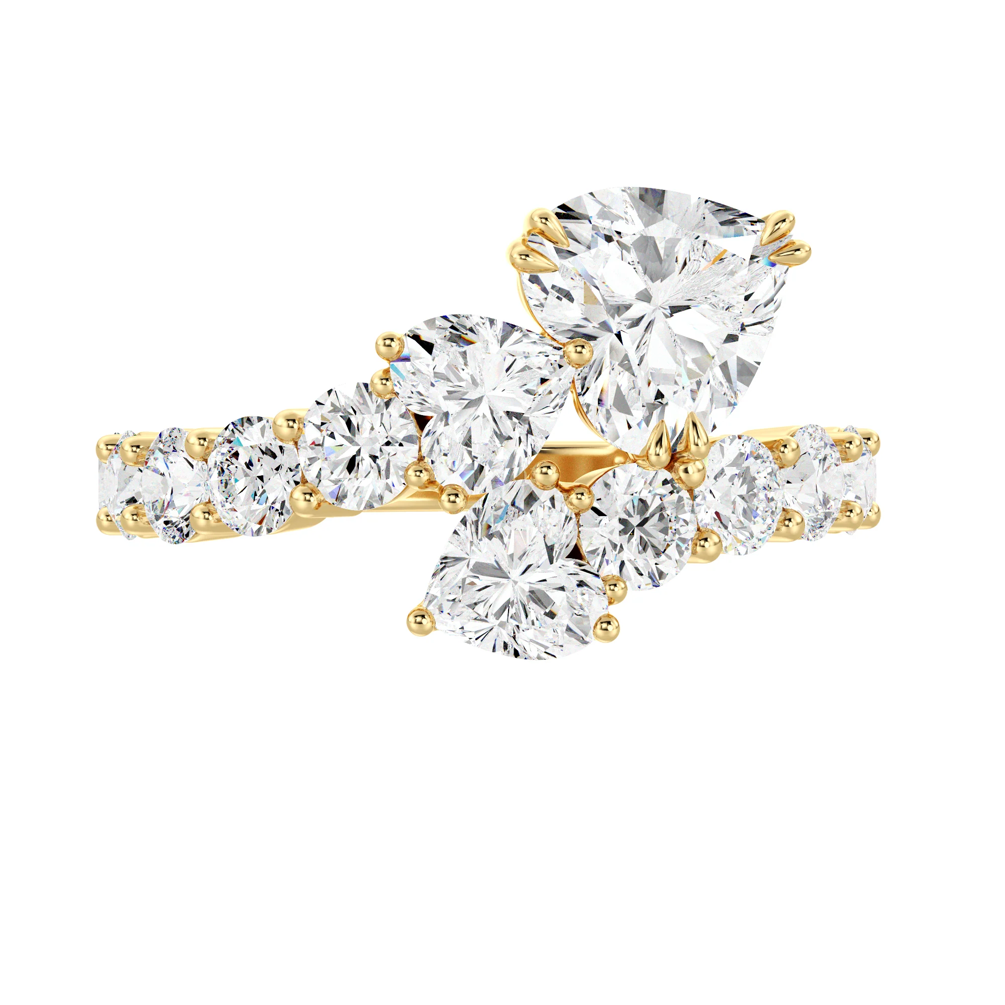 Heart Cut Lab Grown Diamond Bypass Cluster Ring in 18K Gold - Image 3