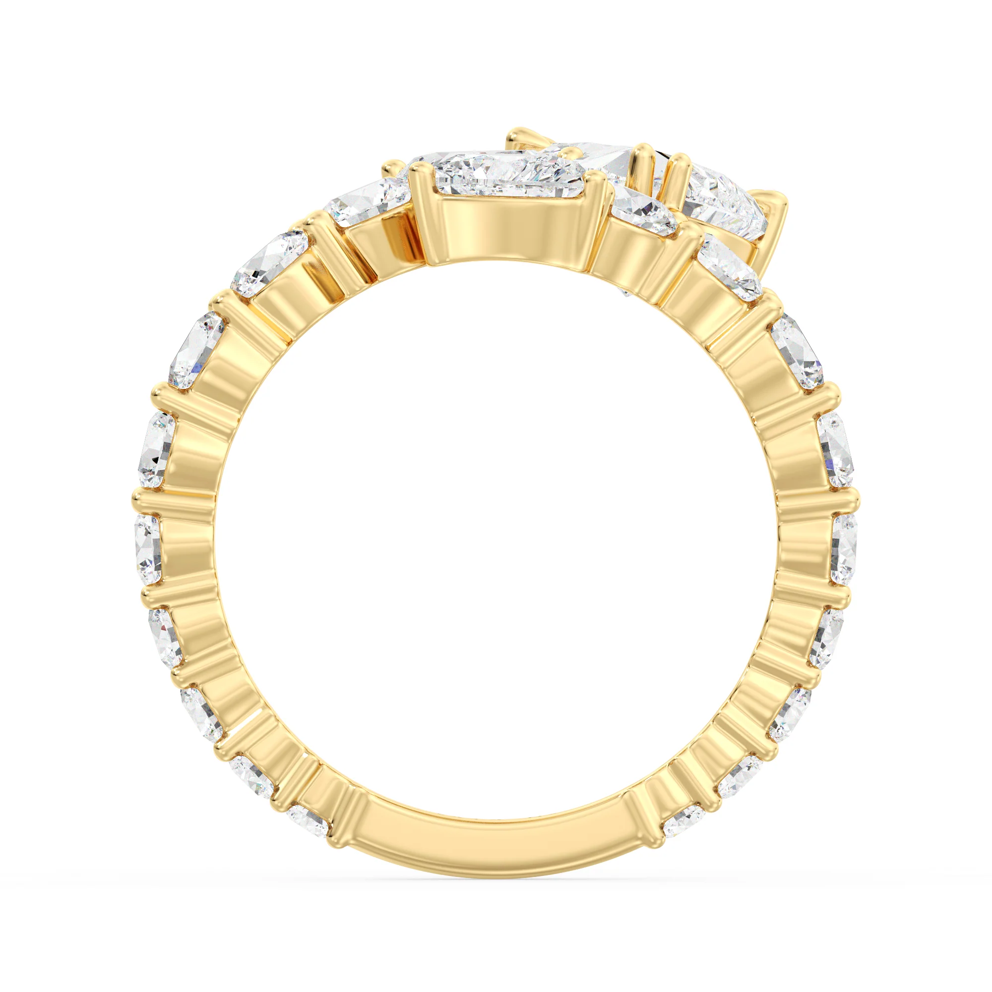 Heart Cut Lab Grown Diamond Bypass Cluster Ring in 18K Gold - Image 4
