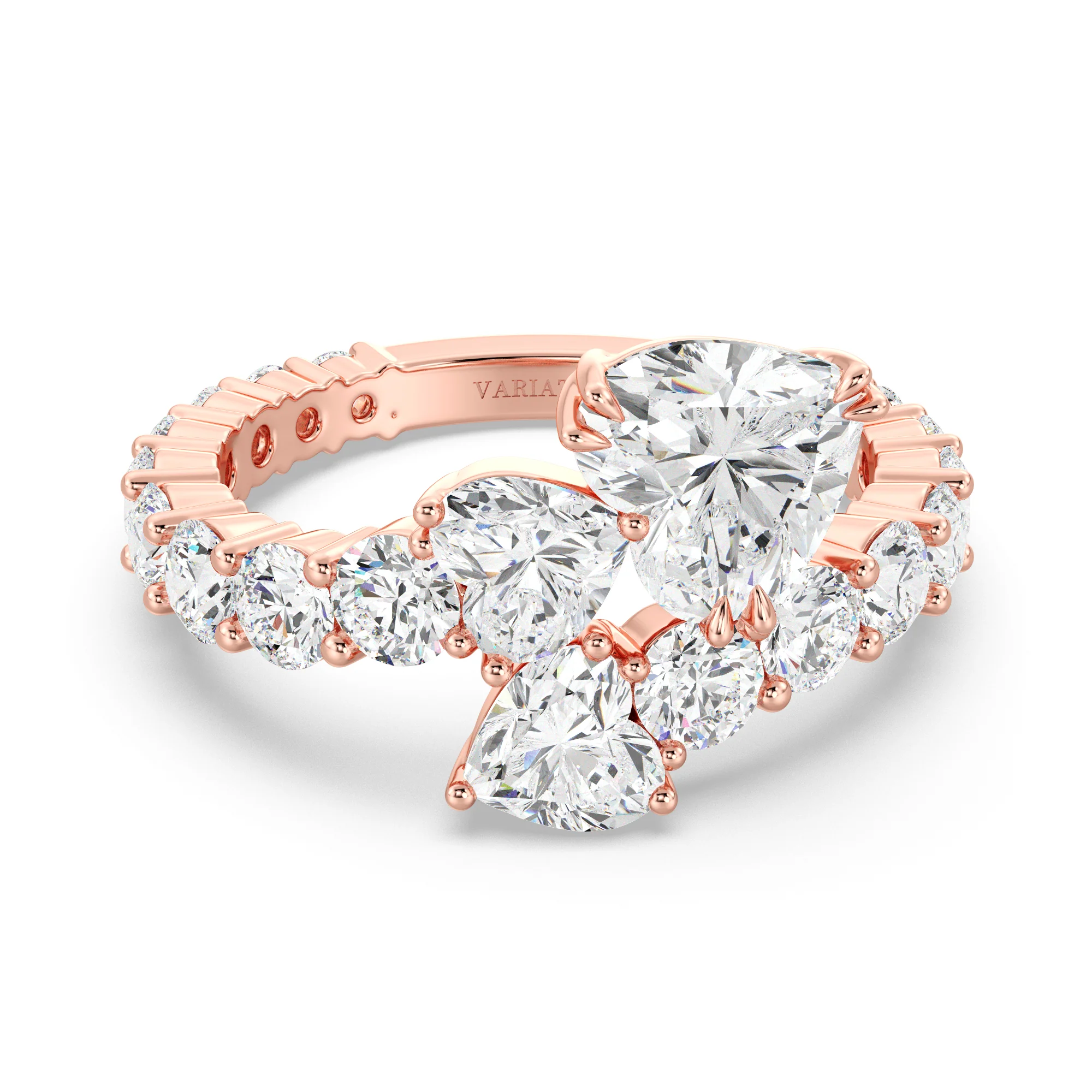 Heart Cut Lab Grown Diamond Bypass Cluster Ring in 18K Gold - Image 5