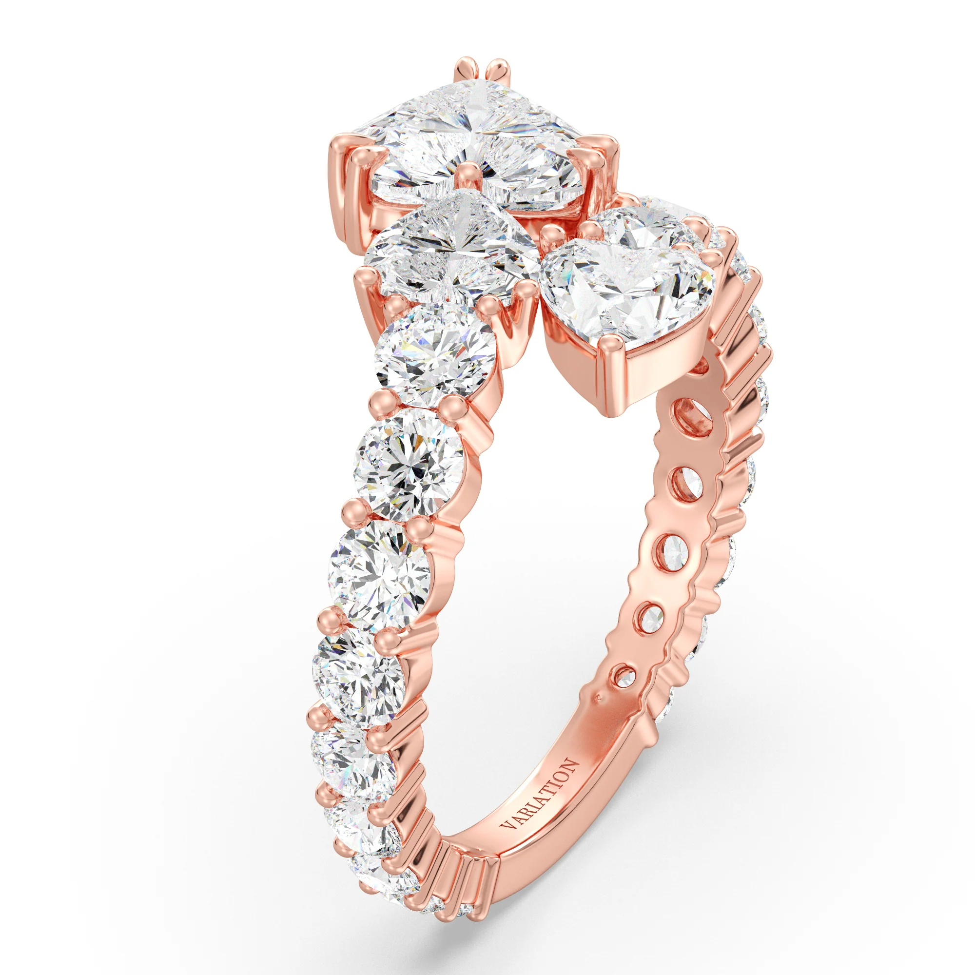 Heart Cut Lab Grown Diamond Bypass Cluster Ring in 18K Gold - Image 6