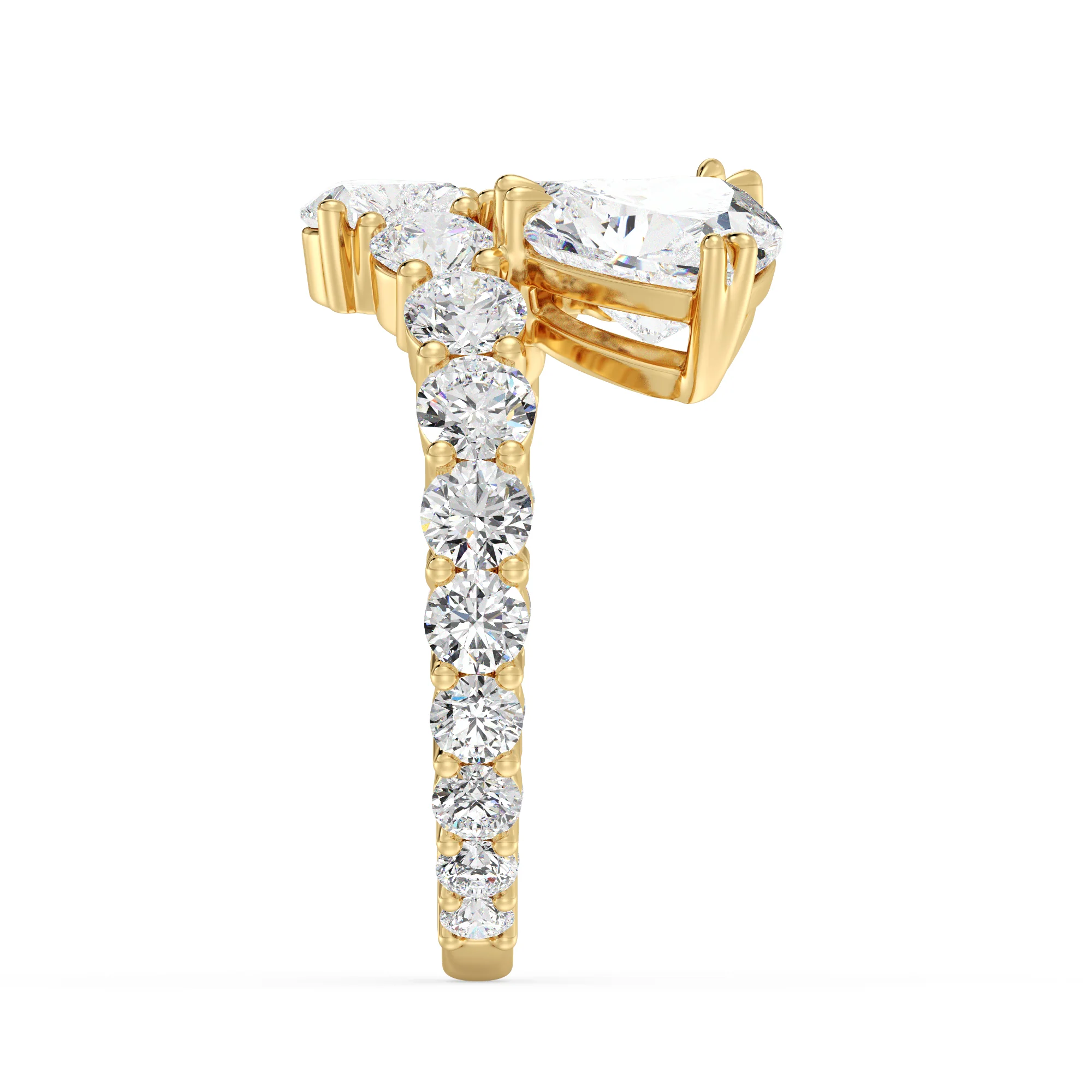 Heart Cut Lab Grown Diamond Bypass Cluster Ring in 18K Gold - Image 8