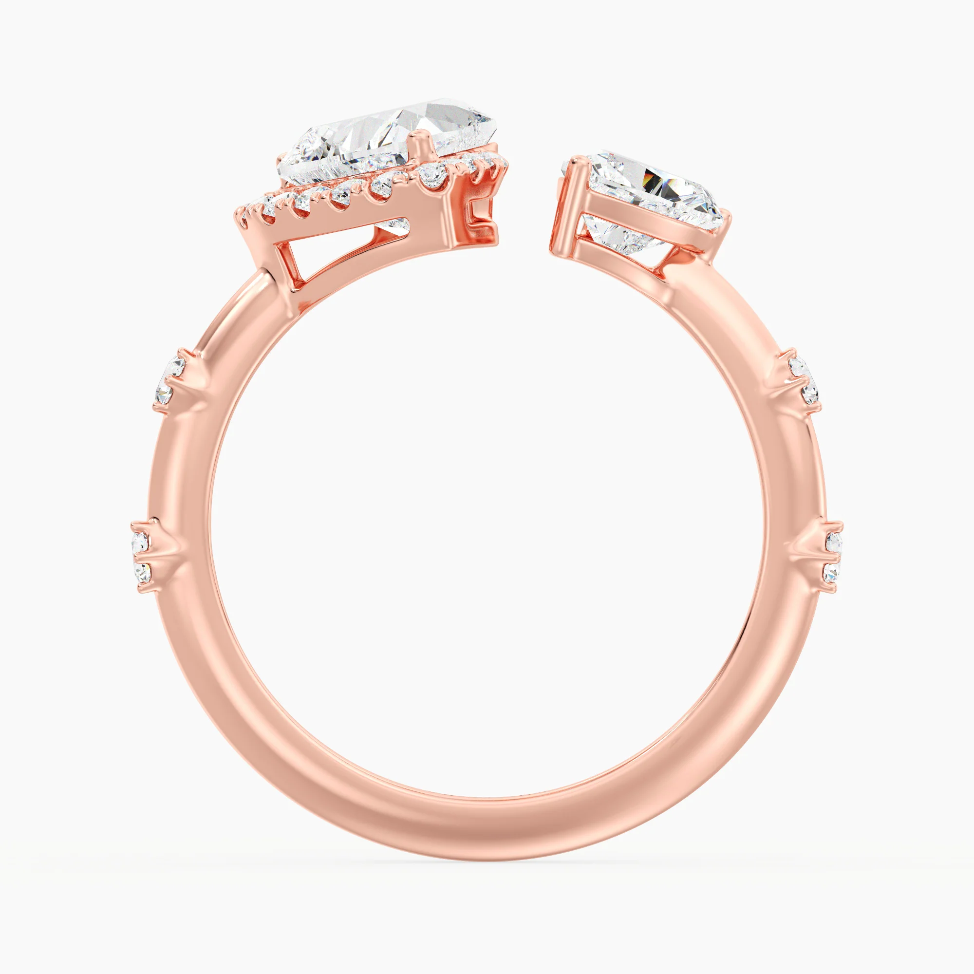 Heart Cut Lab Grown Diamond Double Heart Open Cuff Engagement Ring in 18K Gold - Image 10