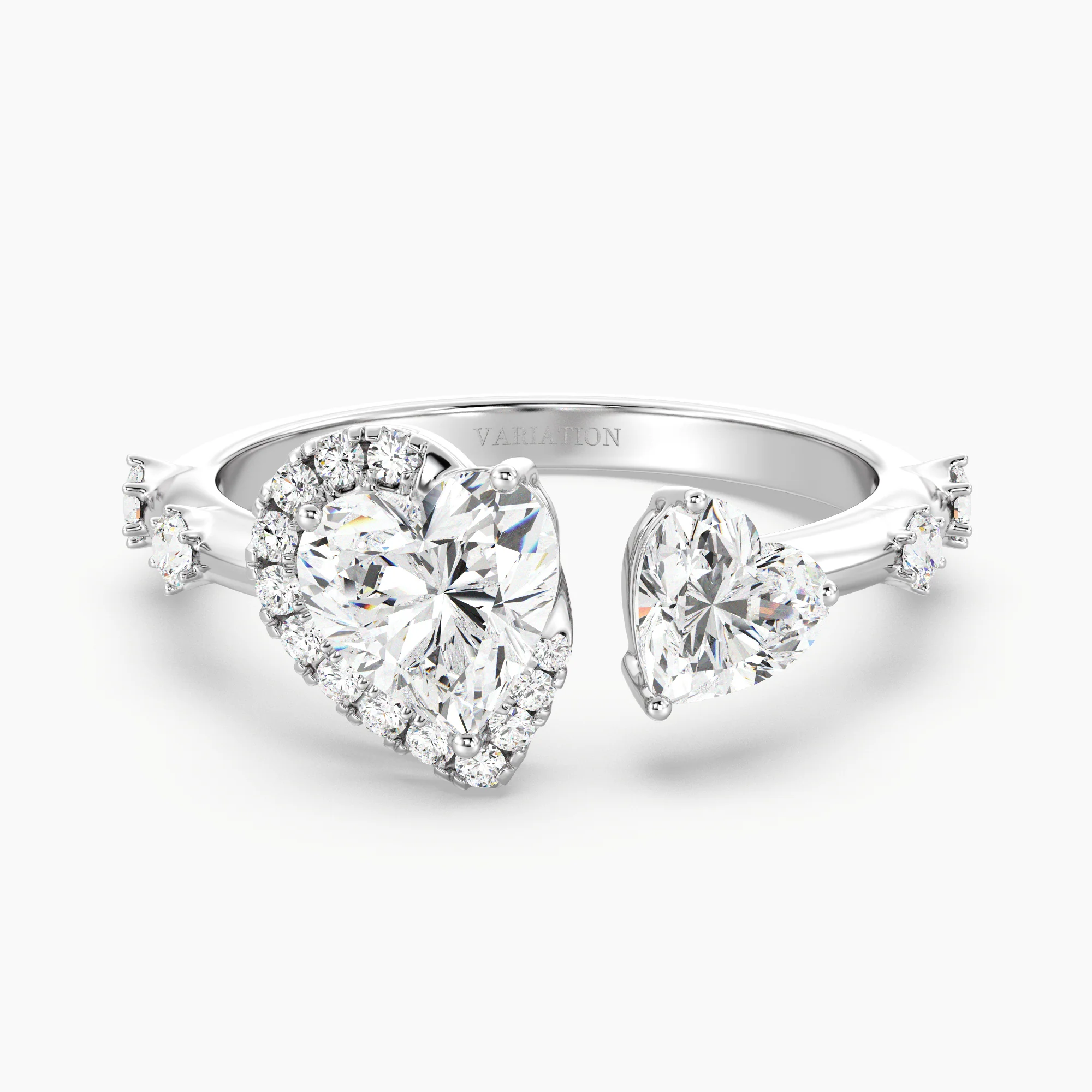 Heart Cut Lab Grown Diamond Double Heart Open Cuff Engagement Ring in 18K Gold - Image 11