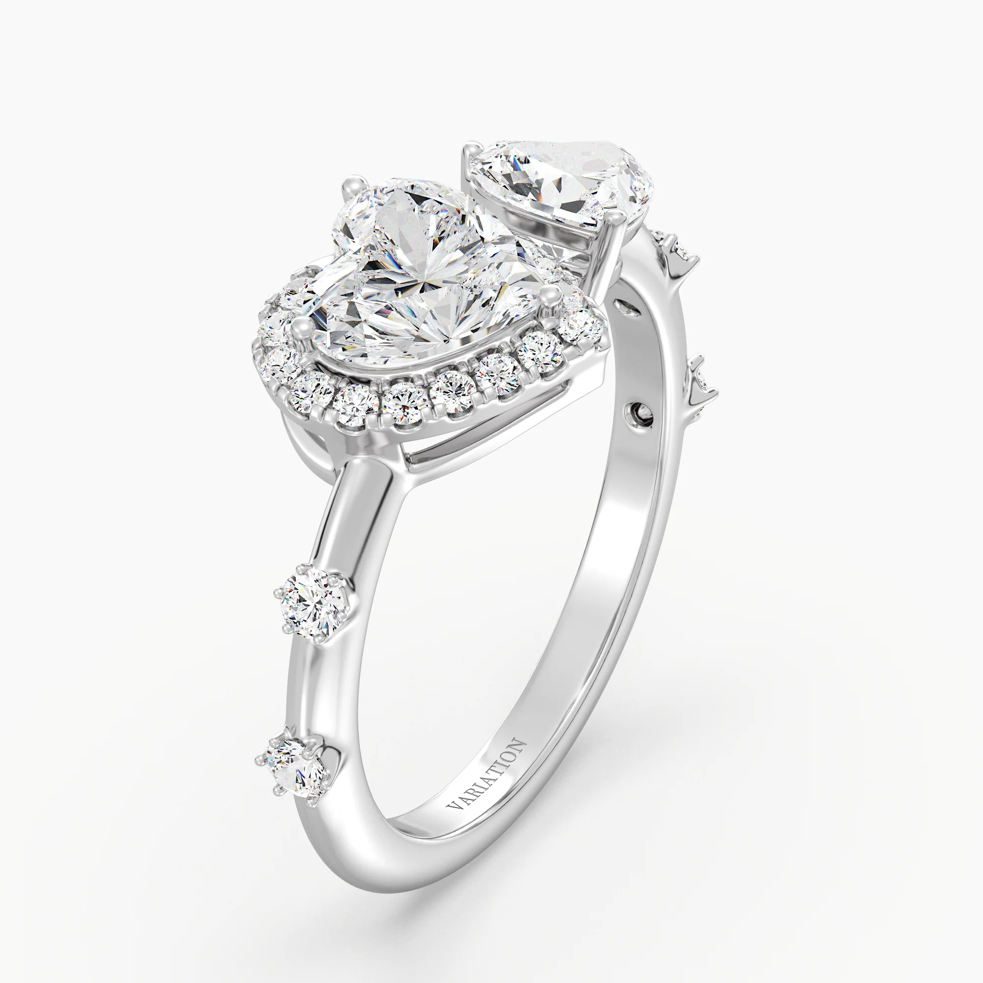 Heart Cut Lab Grown Diamond Double Heart Open Cuff Engagement Ring in 18K Gold - Image 12