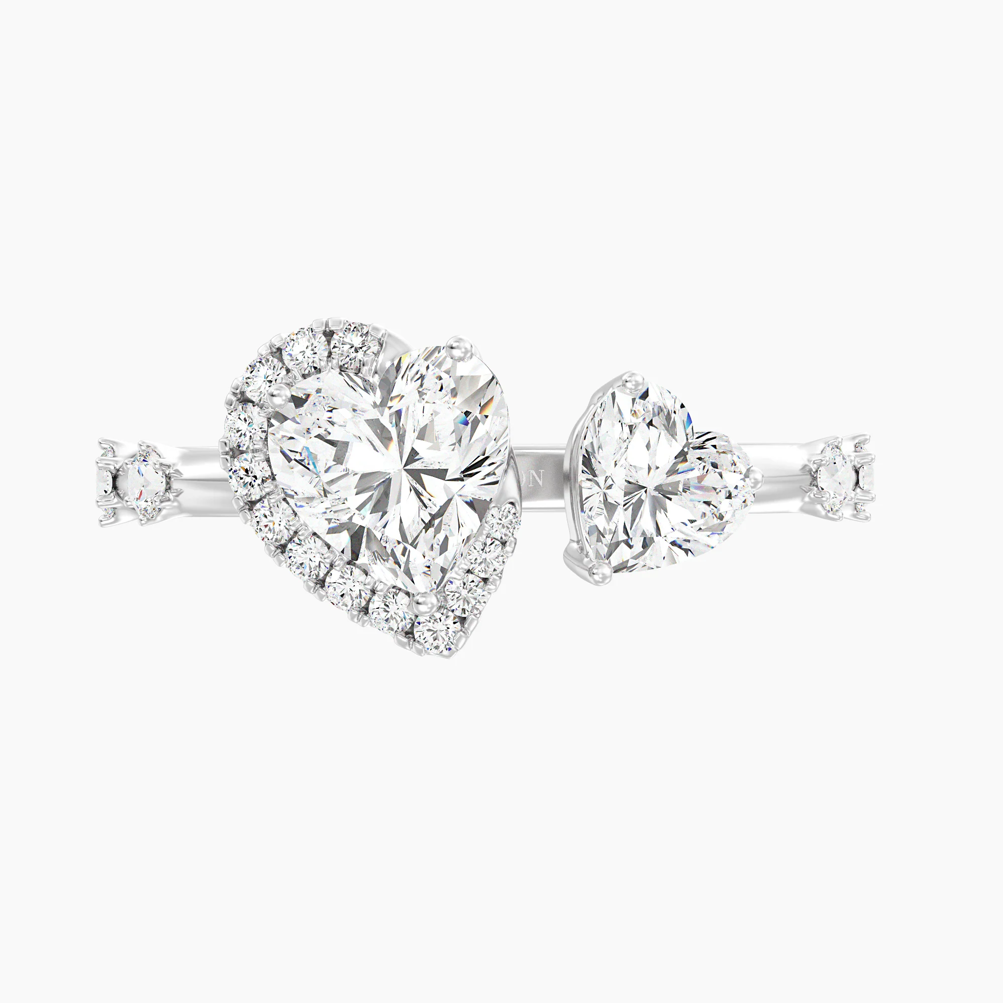 Heart Cut Lab Grown Diamond Double Heart Open Cuff Engagement Ring in 18K Gold - Image 13