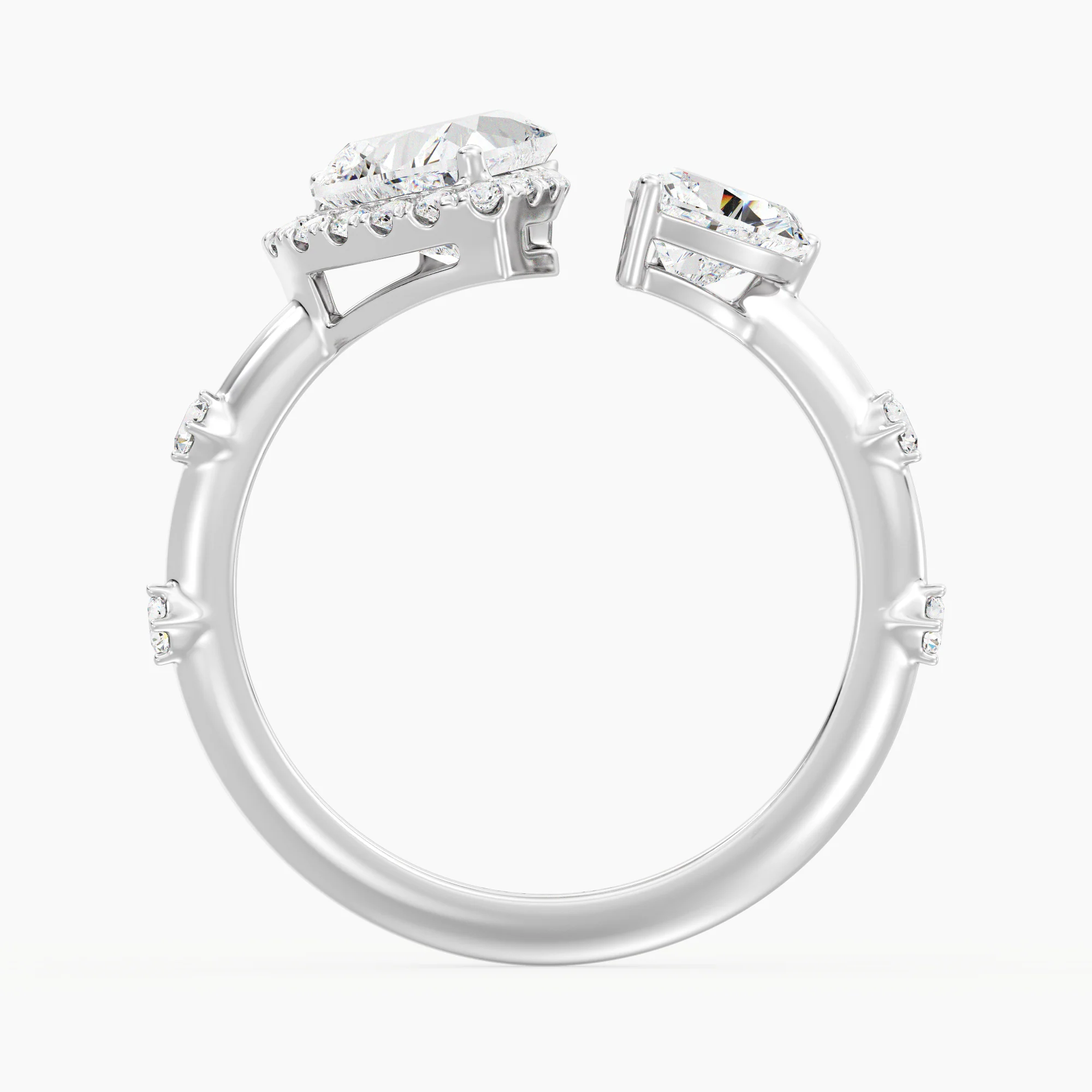 Heart Cut Lab Grown Diamond Double Heart Open Cuff Engagement Ring in 18K Gold - Image 15
