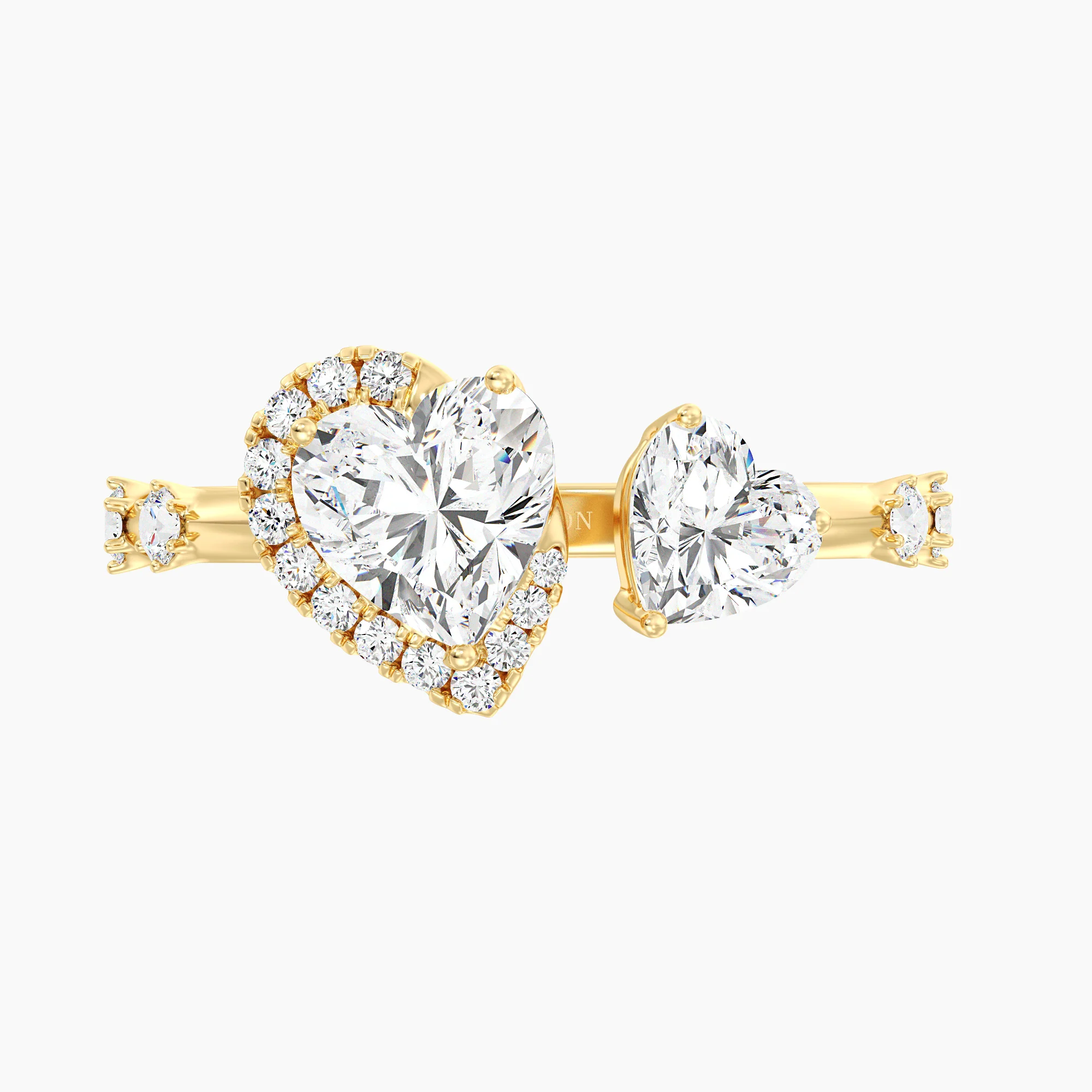 Heart Cut Lab Grown Diamond Double Heart Open Cuff Engagement Ring in 18K Gold - Image 3