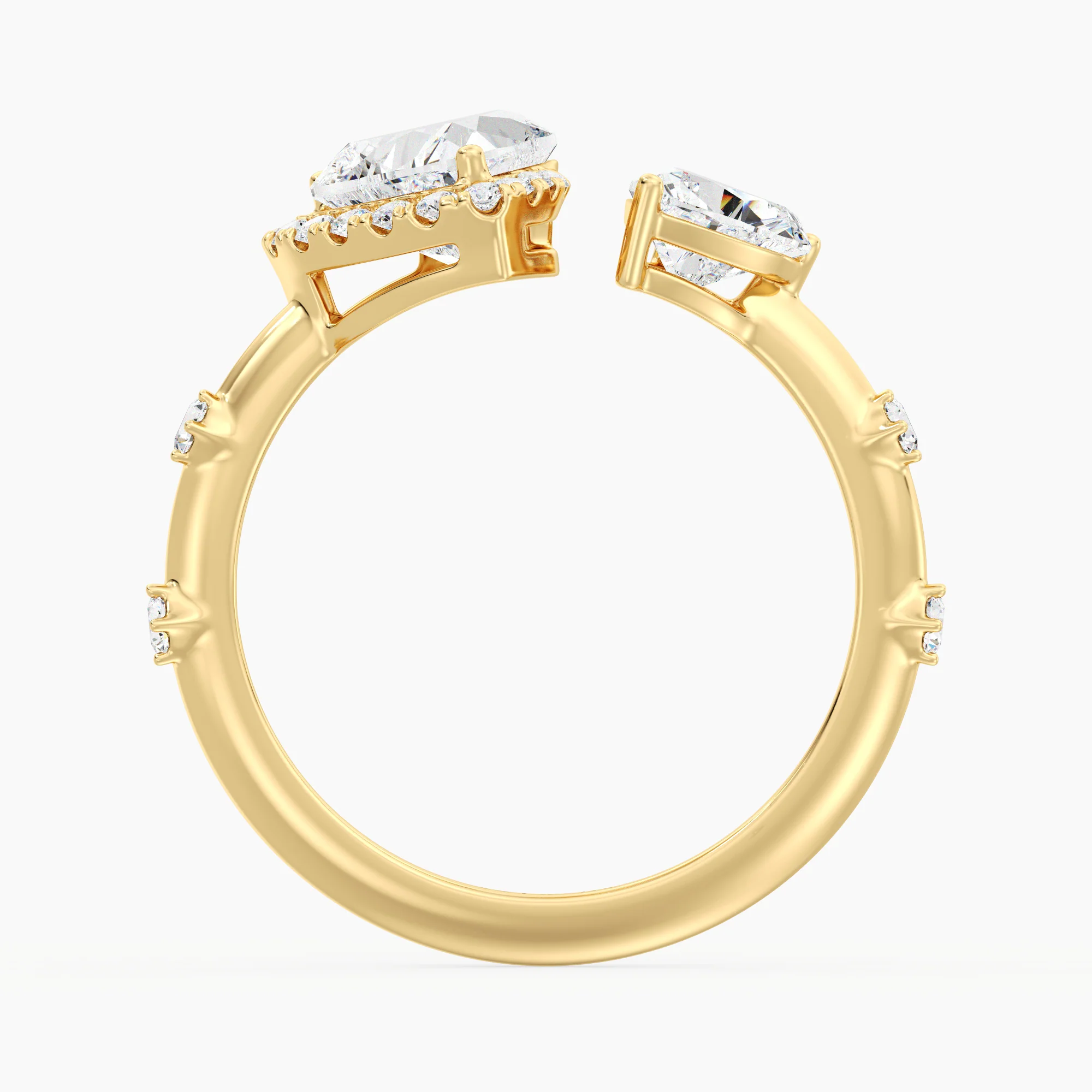 Heart Cut Lab Grown Diamond Double Heart Open Cuff Engagement Ring in 18K Gold - Image 5
