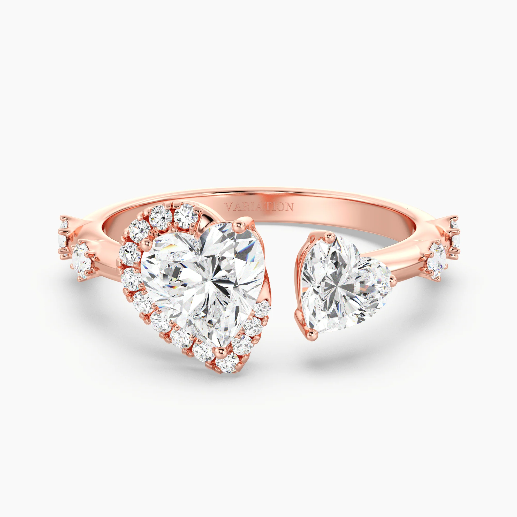 Heart Cut Lab Grown Diamond Double Heart Open Cuff Engagement Ring in 18K Gold - Image 6