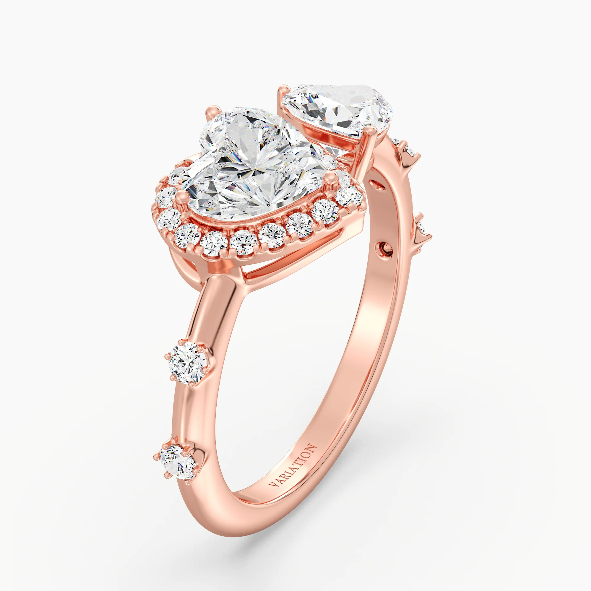 Heart Cut Lab Grown Diamond Double Heart Open Cuff Engagement Ring in 18K Gold - Image 7
