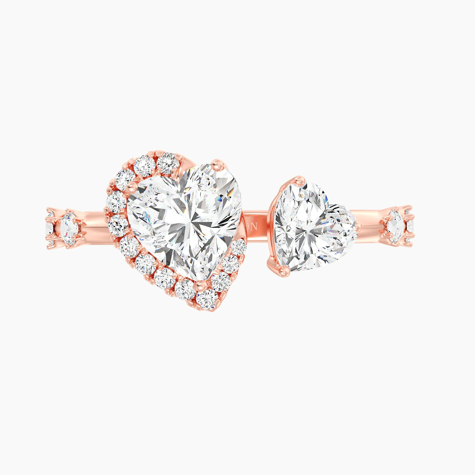 Heart Cut Lab Grown Diamond Double Heart Open Cuff Engagement Ring in 18K Gold - Image 8