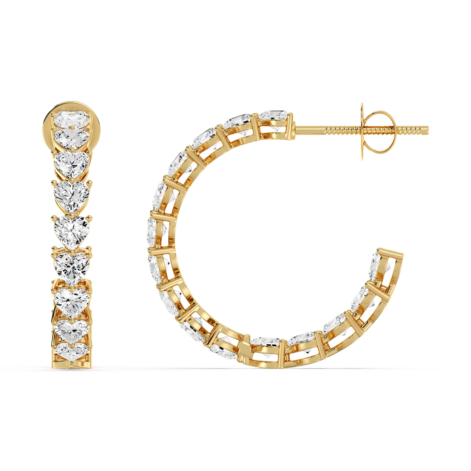 Heart Cut Lab Grown Diamond Inside-Outside Hoop Earrings in 18K Gold - Image 3