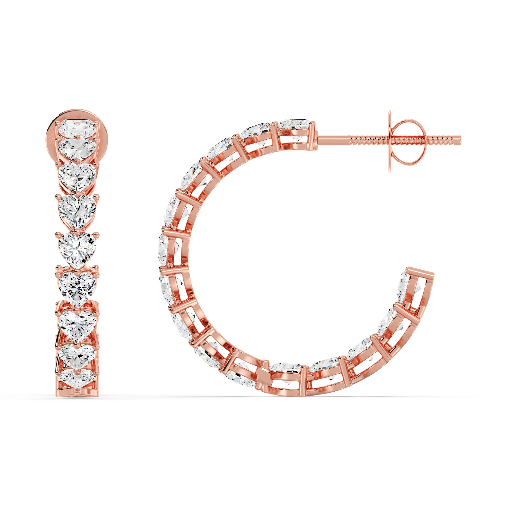 Heart Cut Lab Grown Diamond Inside-Outside Hoop Earrings in 18K Gold - Image 6