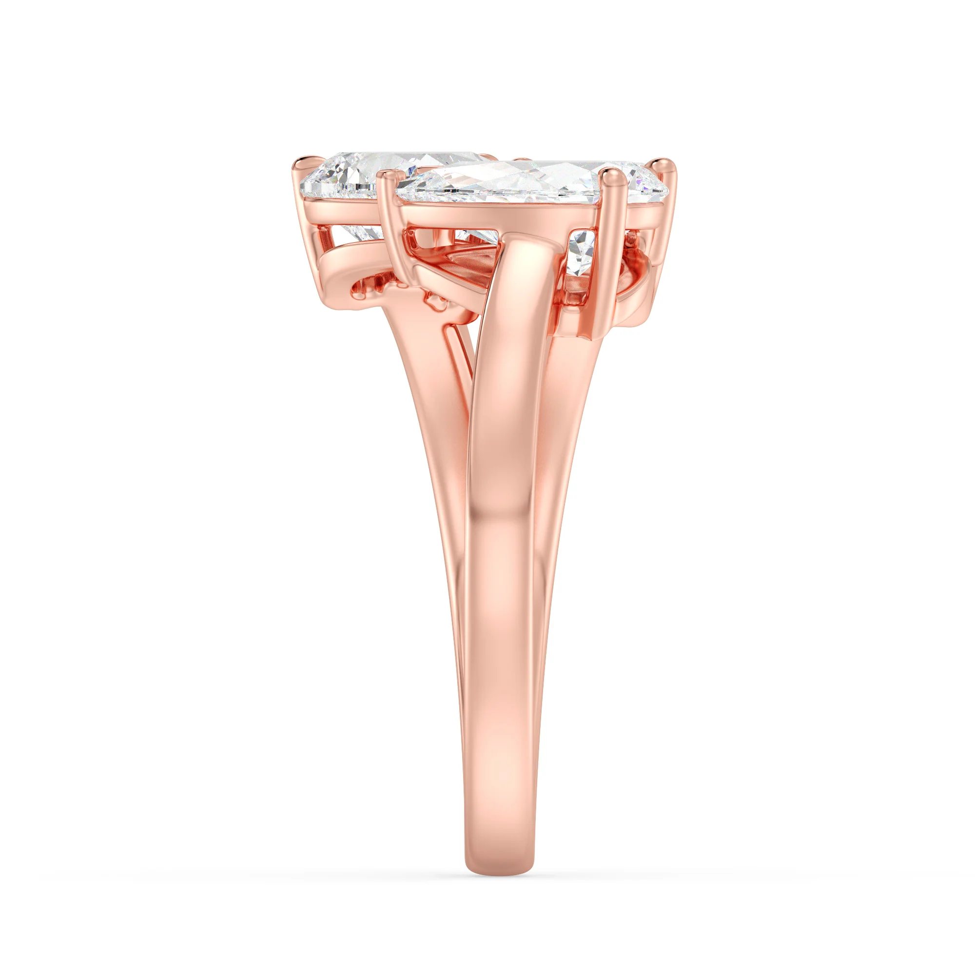 Heart, Pear and Emerald Cut Lab Grown Diamond Three-Stone Ring in 18K Gold - Image 10
