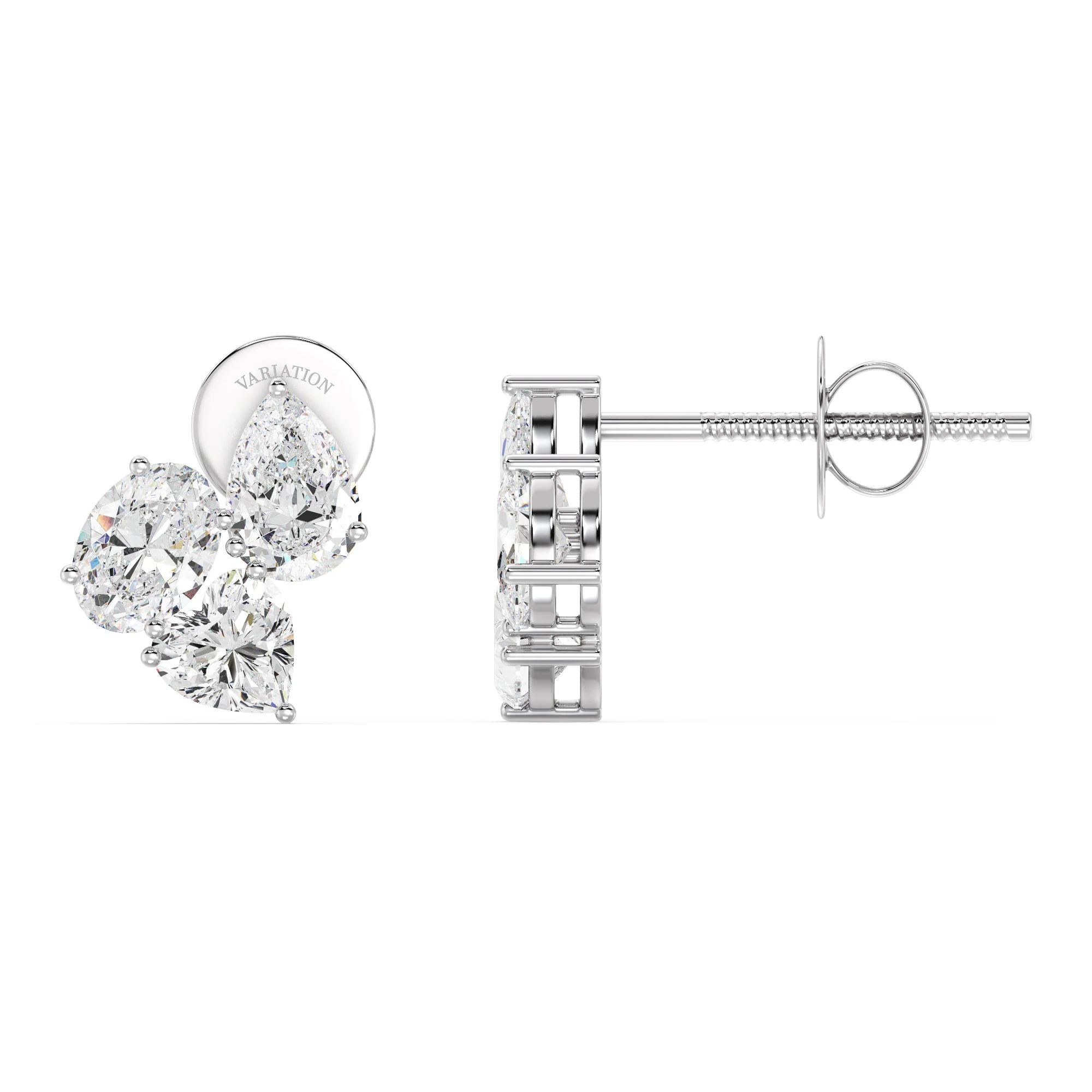 Heart, Pear & Oval Cut Lab Grown Diamond Flower Stud Earrings in 18K Gold - Image 10