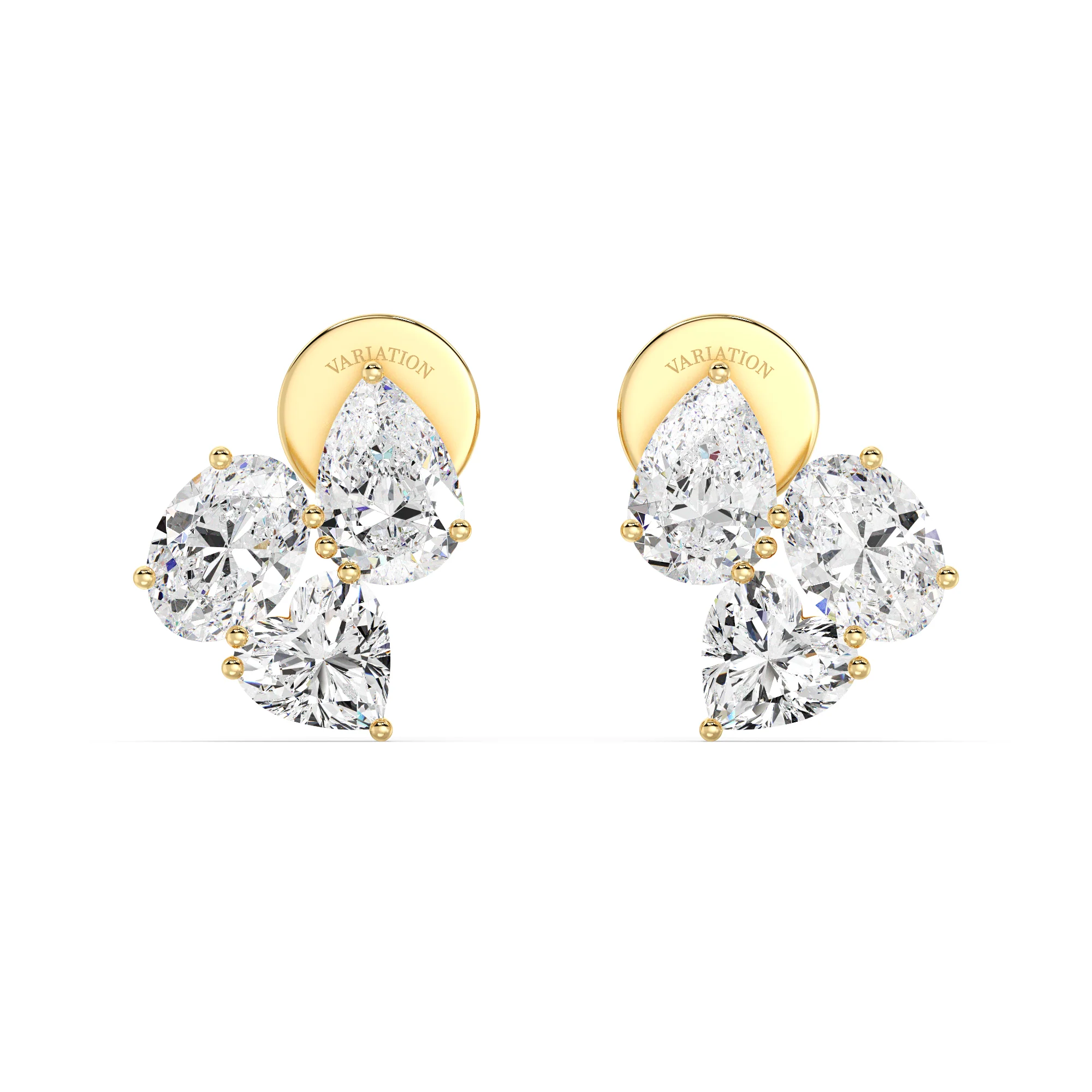 Heart, Pear & Oval Cut Lab Grown Diamond Flower Stud Earrings in 18K Gold - Image 3