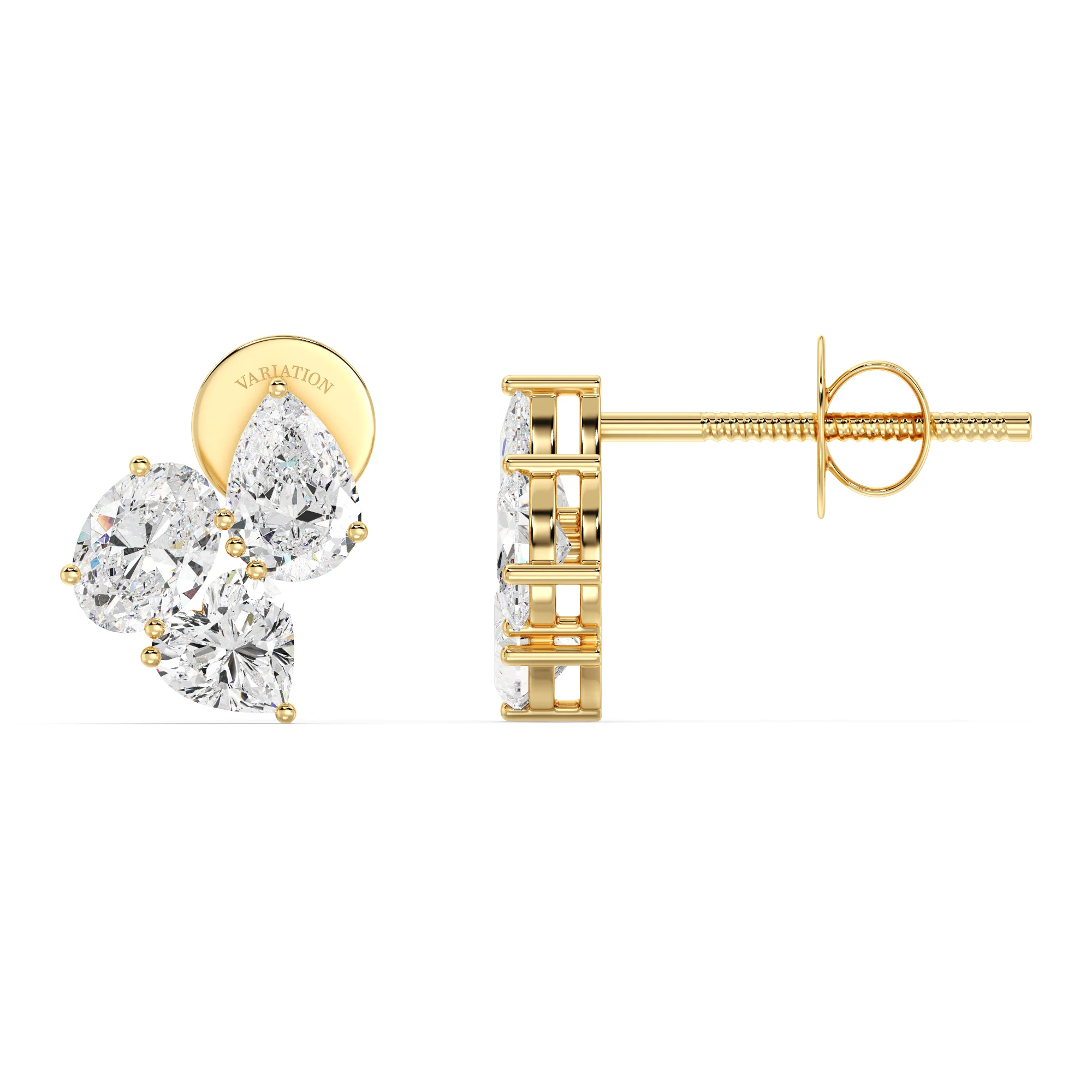 Heart, Pear & Oval Cut Lab Grown Diamond Flower Stud Earrings in 18K Gold - Image 4