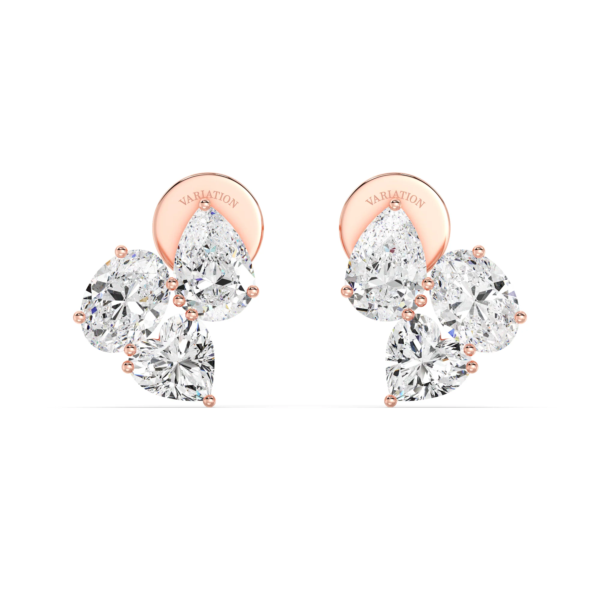 Heart, Pear & Oval Cut Lab Grown Diamond Flower Stud Earrings in 18K Gold - Image 5
