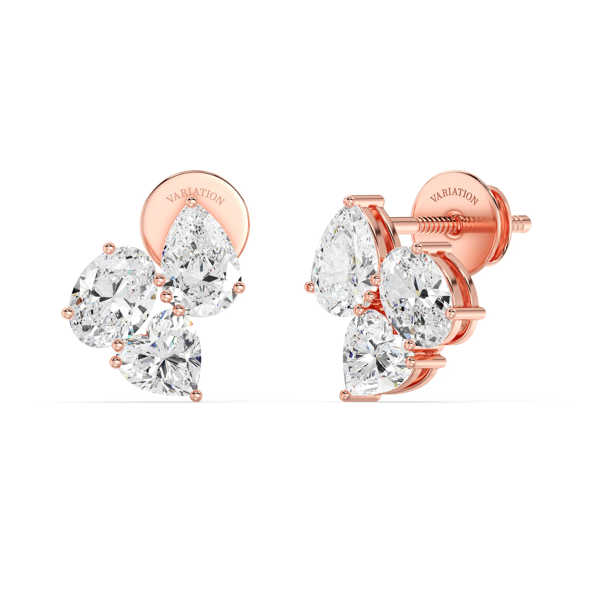 Heart, Pear & Oval Cut Lab Grown Diamond Flower Stud Earrings in 18K Gold - Image 6