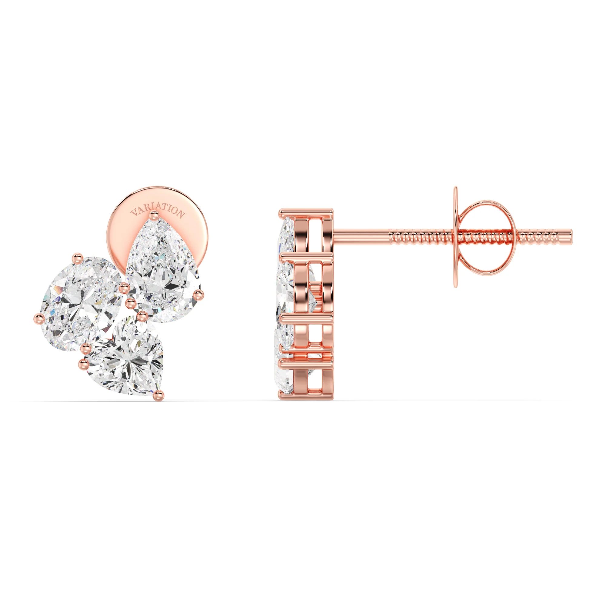 Heart, Pear & Oval Cut Lab Grown Diamond Flower Stud Earrings in 18K Gold - Image 7