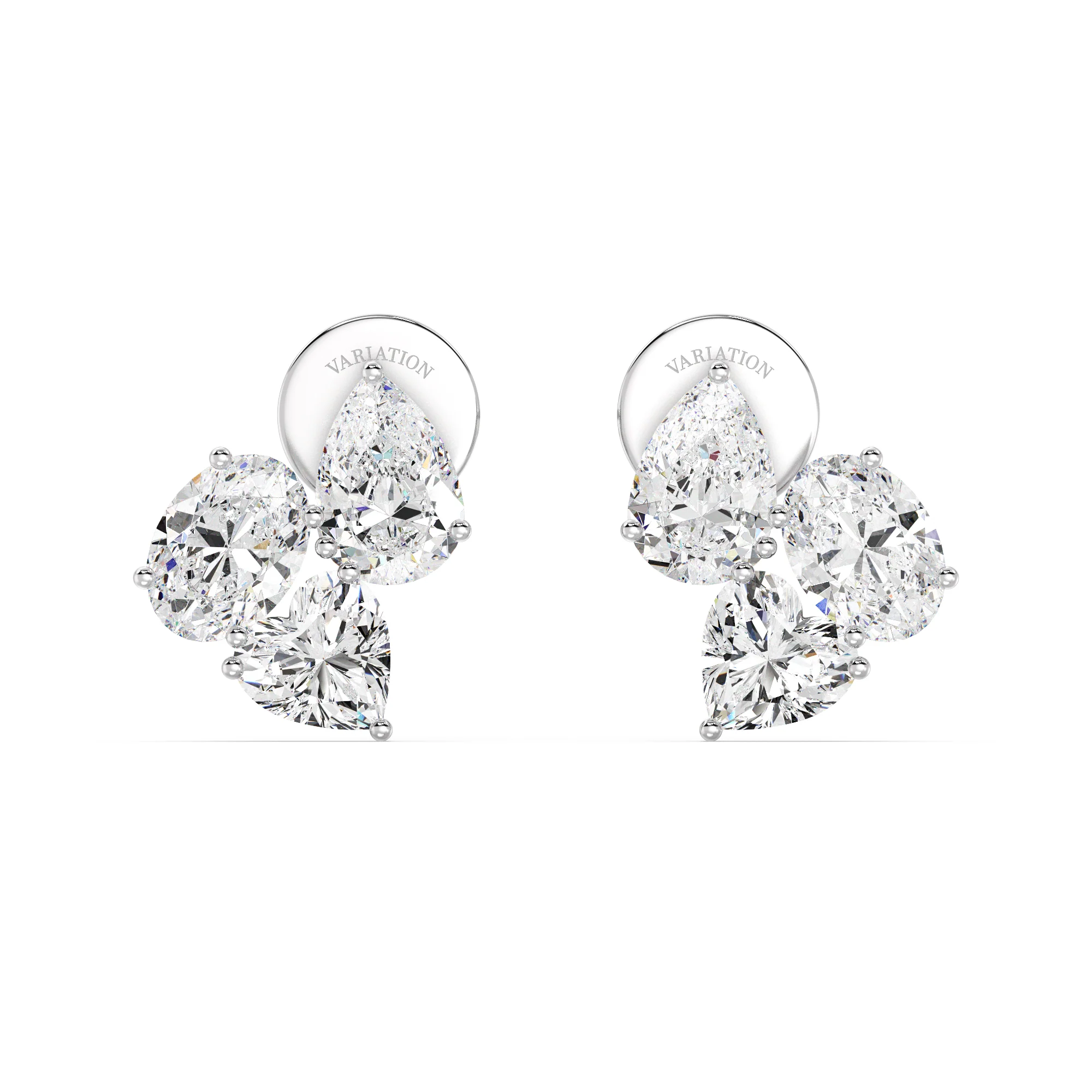 Heart, Pear & Oval Cut Lab Grown Diamond Flower Stud Earrings in 18K Gold - Image 8