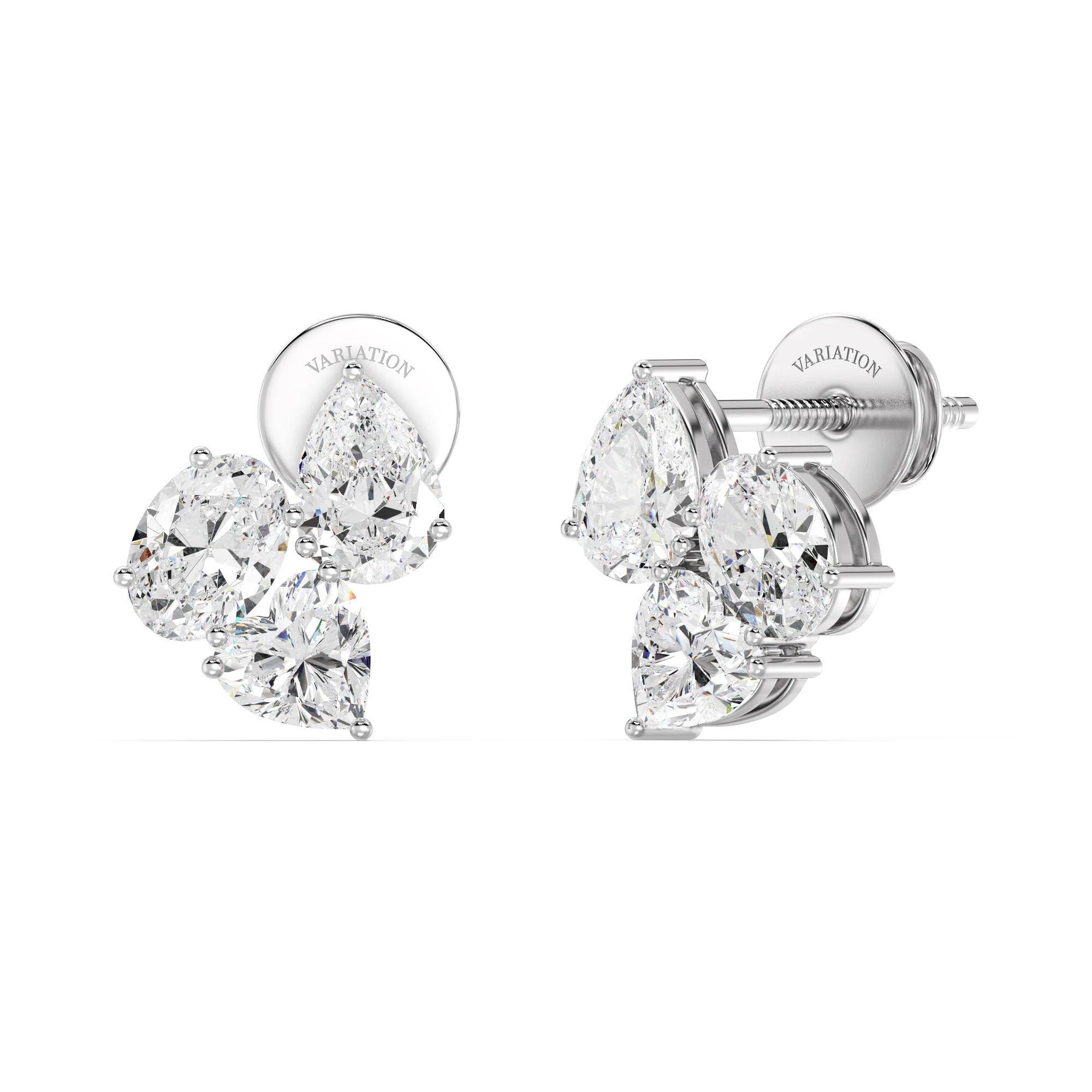 Heart, Pear & Oval Cut Lab Grown Diamond Flower Stud Earrings in 18K Gold - Image 9