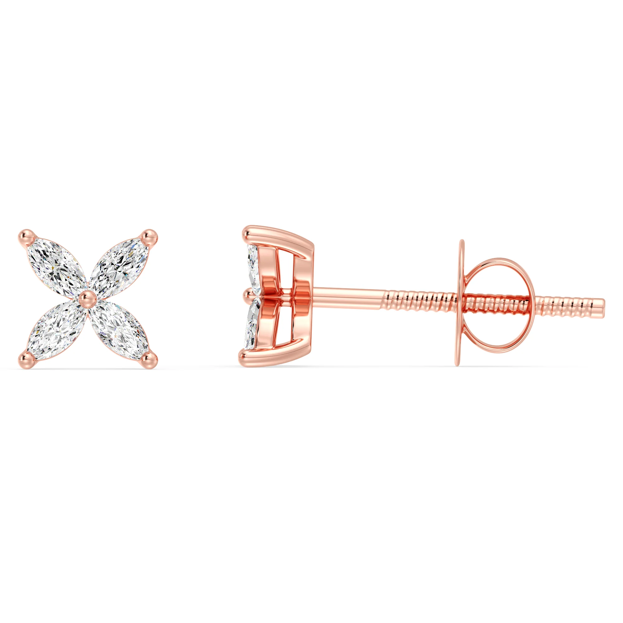 Marquise Cut Lab Grown Diamond Four Stone Cluster Stud Earrings in 18K Gold - Image 4