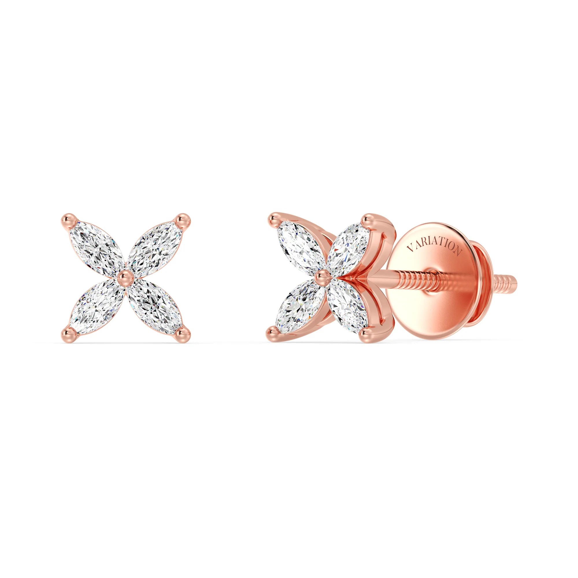 Marquise Cut Lab Grown Diamond Four Stone Cluster Stud Earrings in 18K Gold - Image 5