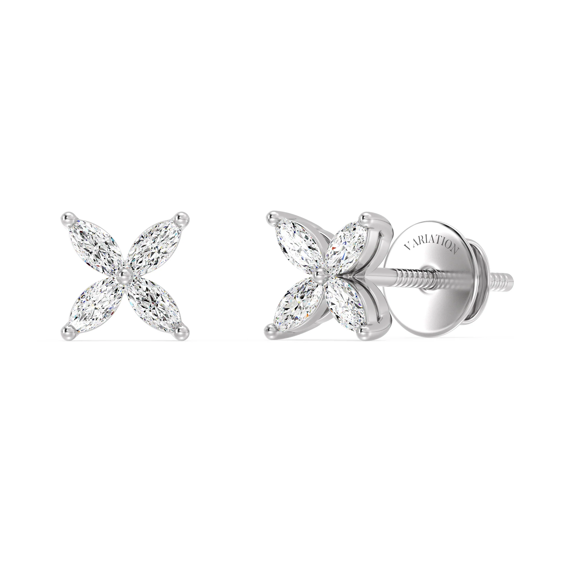 Marquise Cut Lab Grown Diamond Four Stone Cluster Stud Earrings in 18K Gold - Image 7