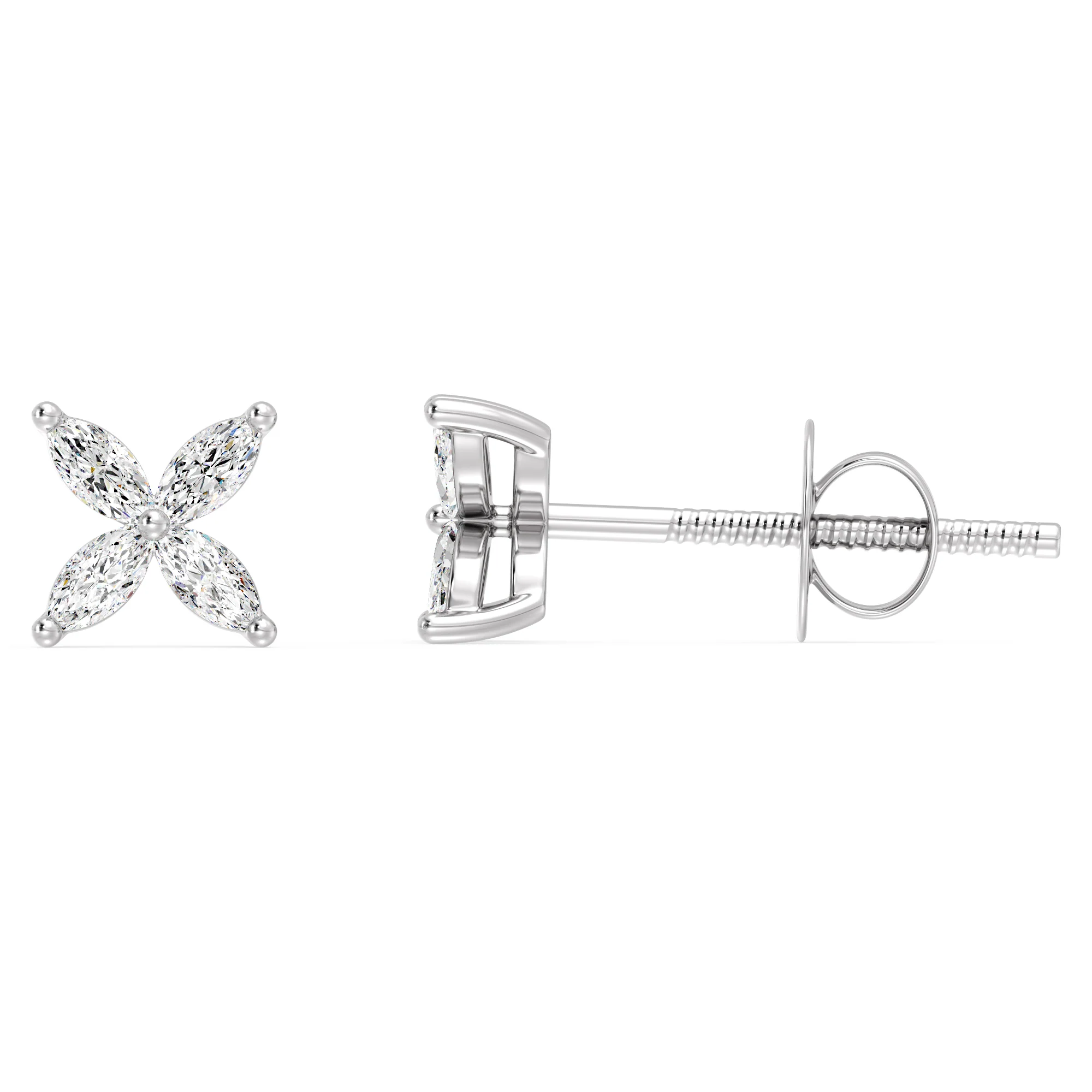 Marquise Cut Lab Grown Diamond Four Stone Cluster Stud Earrings in 18K Gold - Image 9