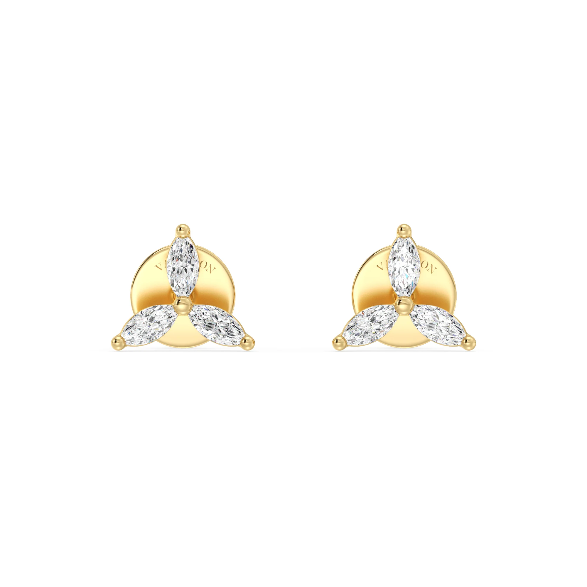 Marquise Cut Lab Grown Diamond Three Stone Cluster Stud Earrings in 18K Gold - Image 3
