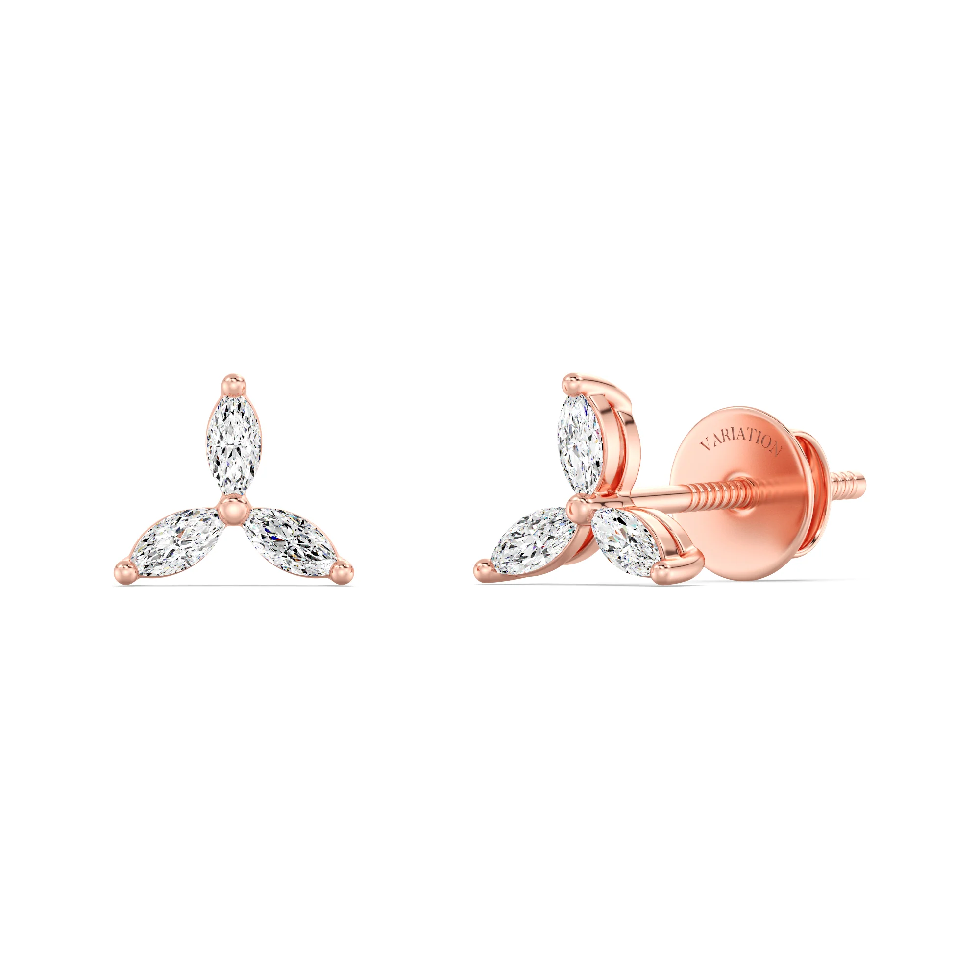 Marquise Cut Lab Grown Diamond Three Stone Cluster Stud Earrings in 18K Gold - Image 4