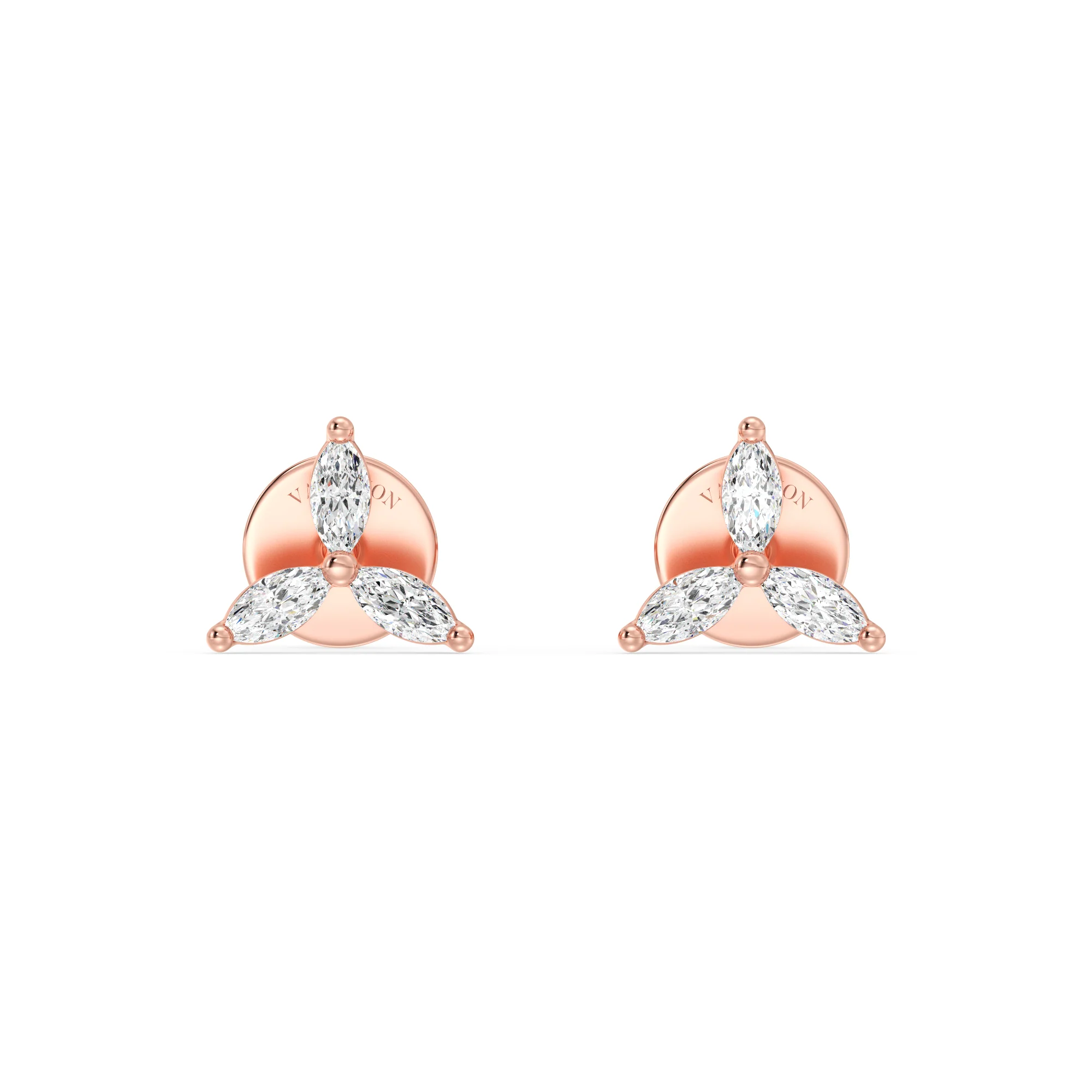 Marquise Cut Lab Grown Diamond Three Stone Cluster Stud Earrings in 18K Gold - Image 5