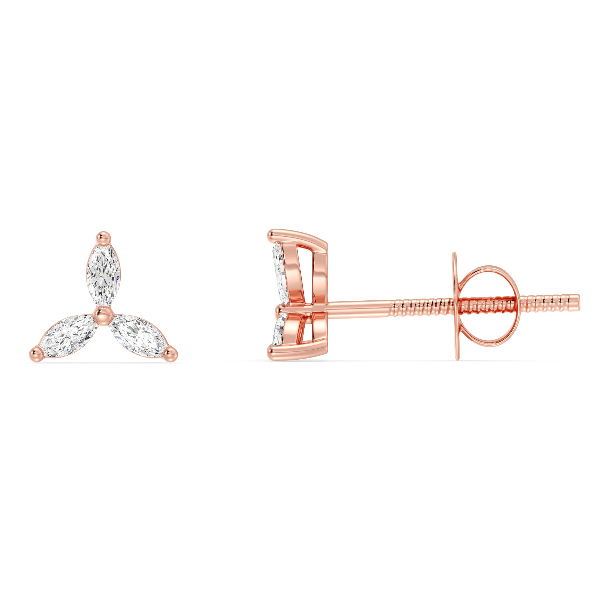 Marquise Cut Lab Grown Diamond Three Stone Cluster Stud Earrings in 18K Gold - Image 6
