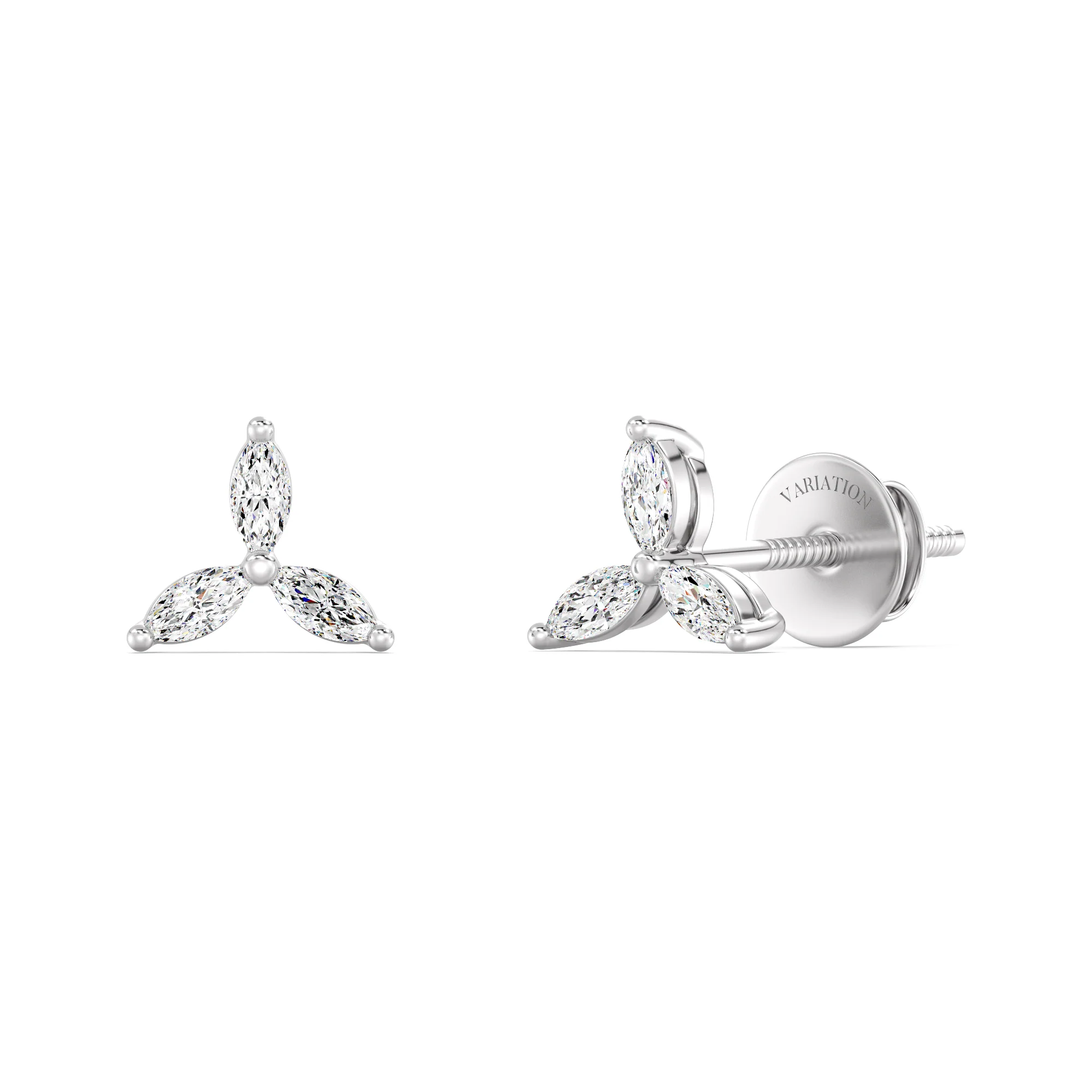 Marquise Cut Lab Grown Diamond Three Stone Cluster Stud Earrings in 18K Gold - Image 7