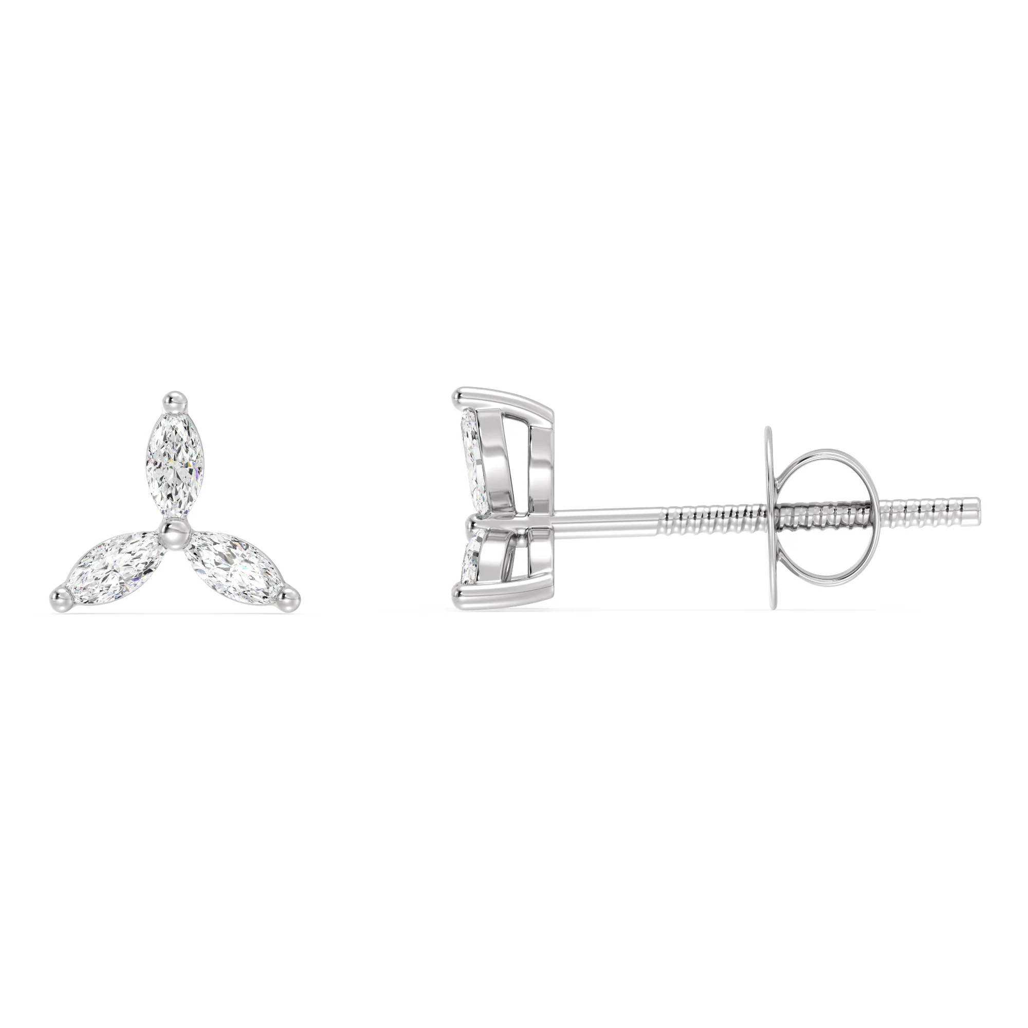 Marquise Cut Lab Grown Diamond Three Stone Cluster Stud Earrings in 18K Gold - Image 8