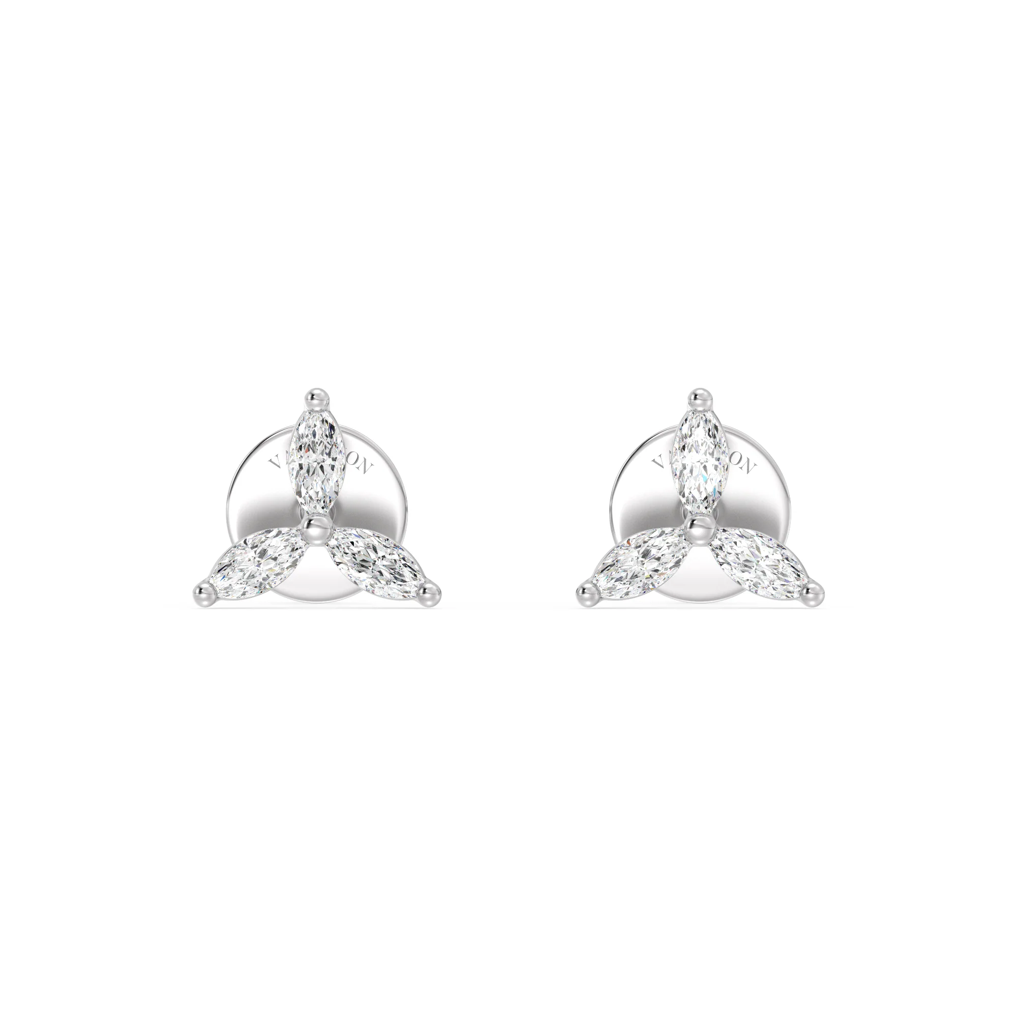 Marquise Cut Lab Grown Diamond Three Stone Cluster Stud Earrings in 18K Gold - Image 9