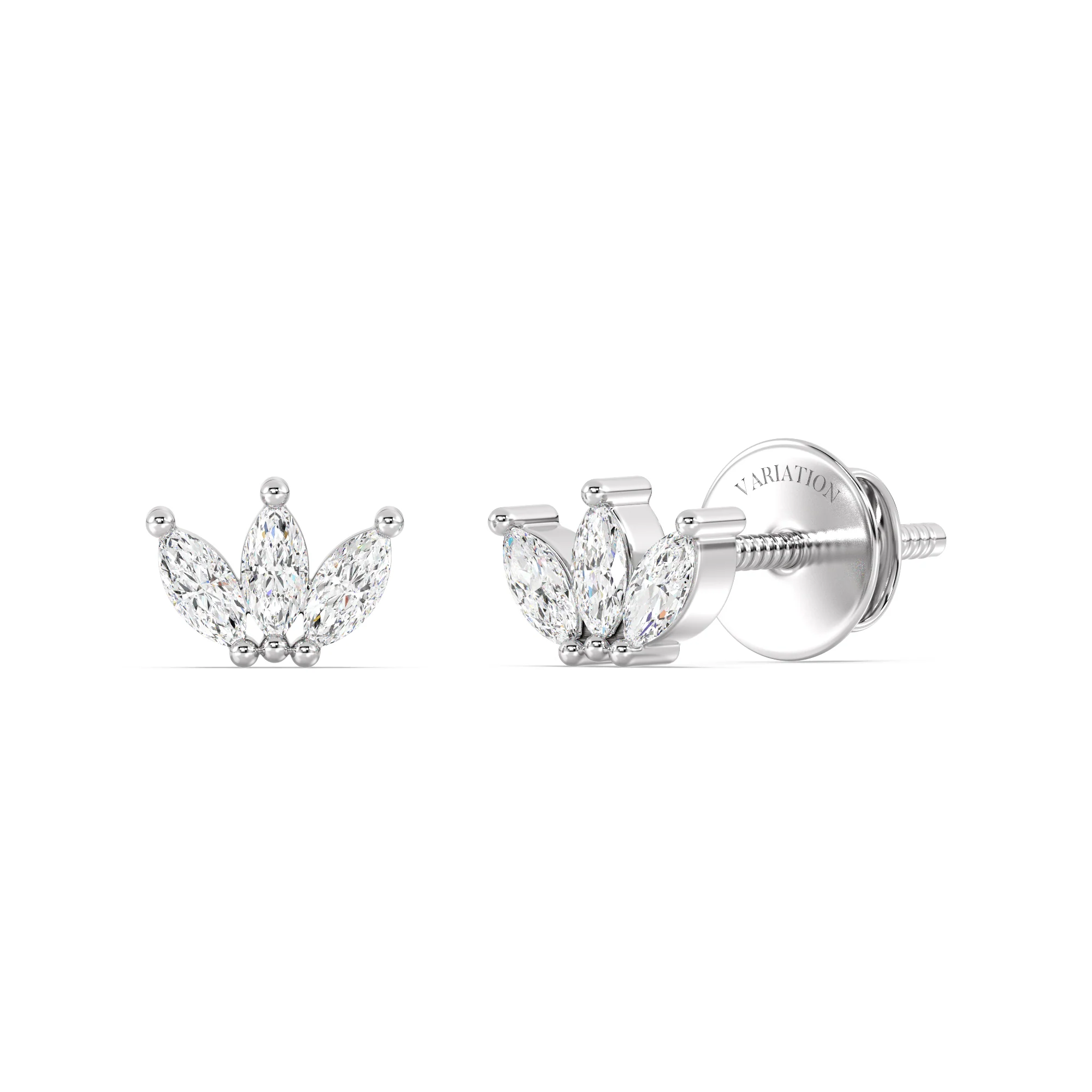 Marquise Cut Lab Grown Diamond Three Stone Stud Earrings in 18K Gold - Image 3