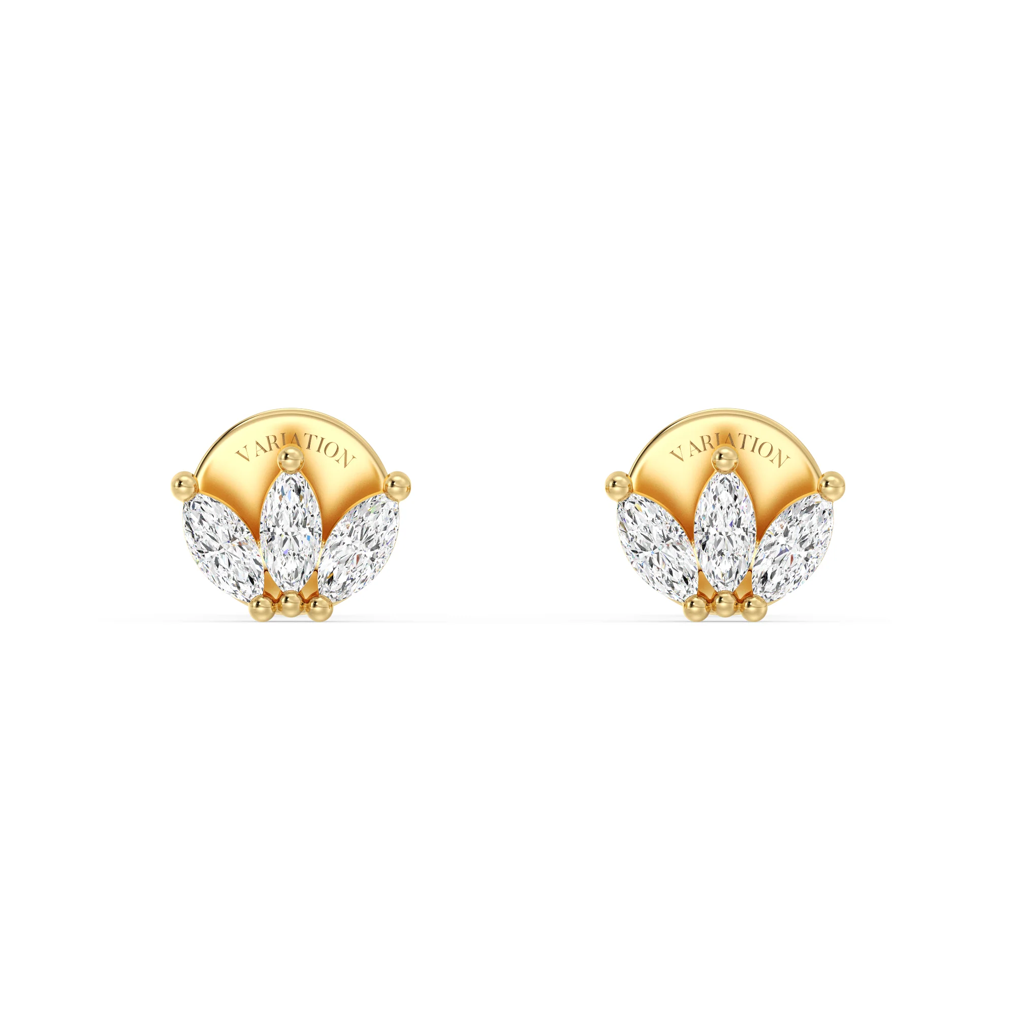 Marquise Cut Lab Grown Diamond Three Stone Stud Earrings in 18K Gold - Image 4