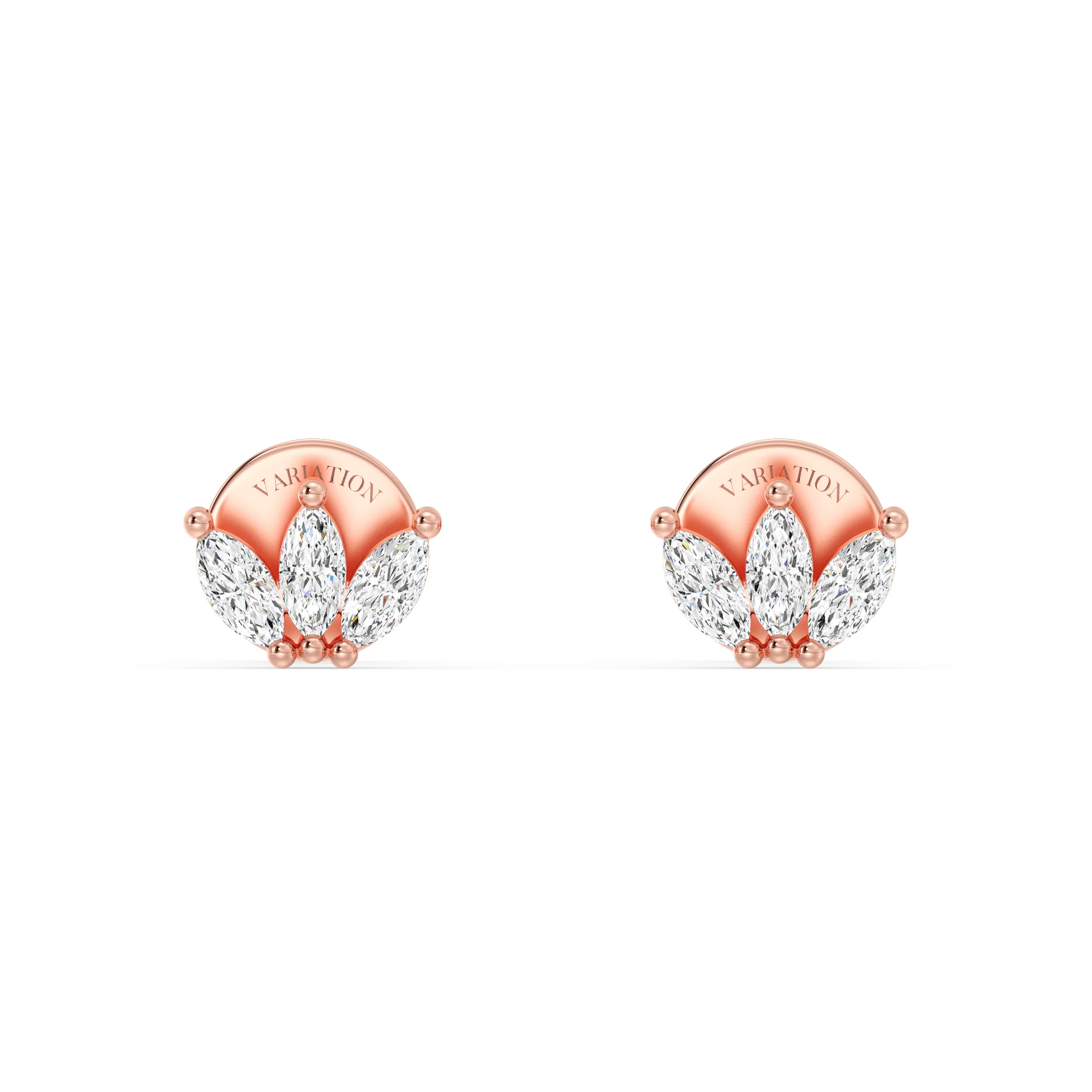Marquise Cut Lab Grown Diamond Three Stone Stud Earrings in 18K Gold - Image 6