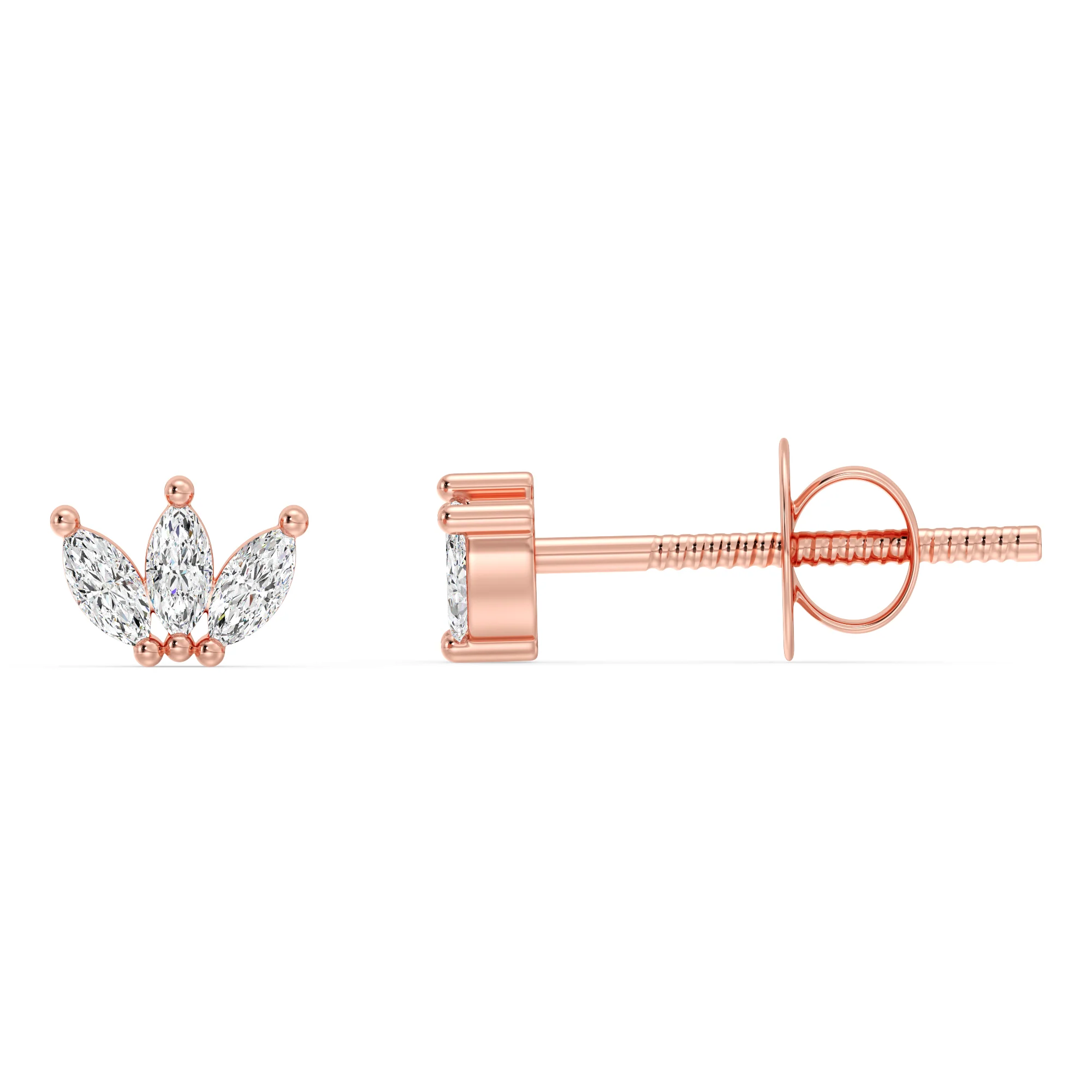 Marquise Cut Lab Grown Diamond Three Stone Stud Earrings in 18K Gold - Image 7