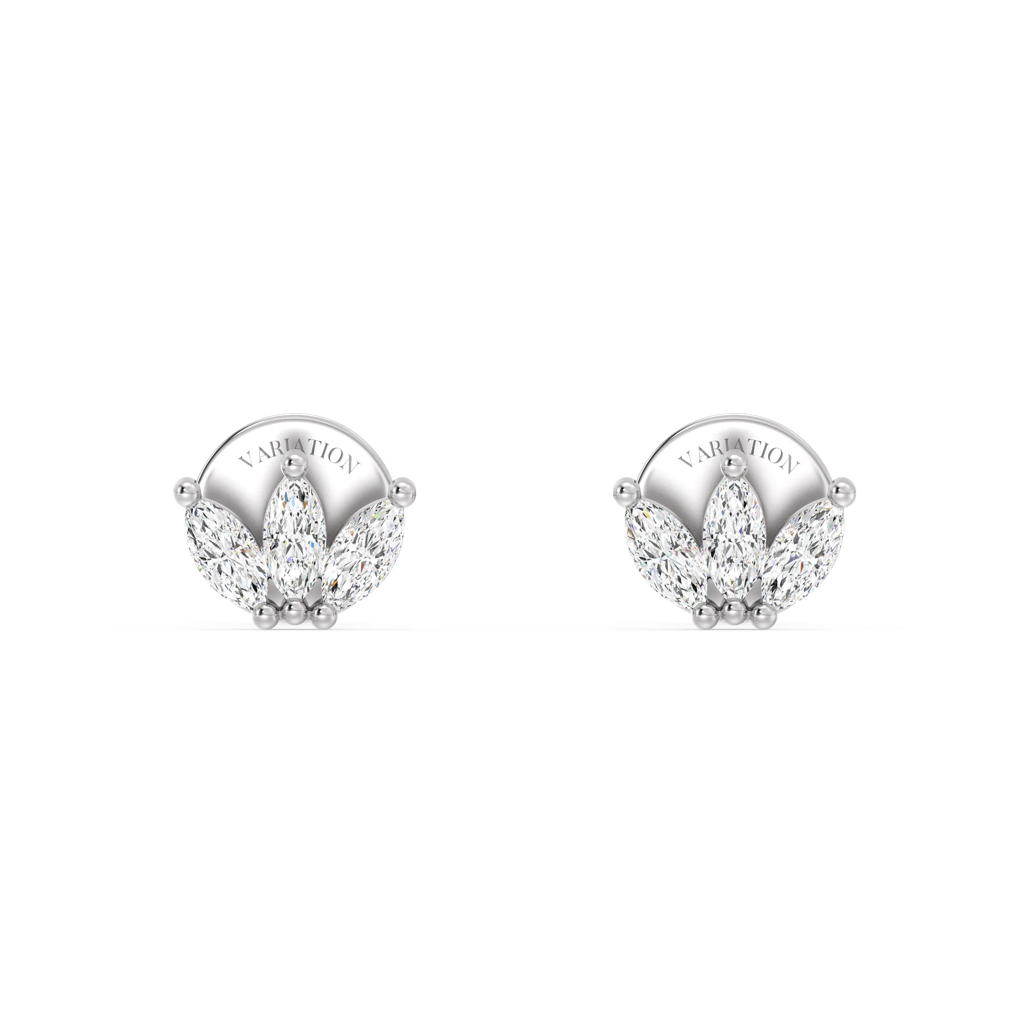 Marquise Cut Lab Grown Diamond Three Stone Stud Earrings in 18K Gold - Image 8