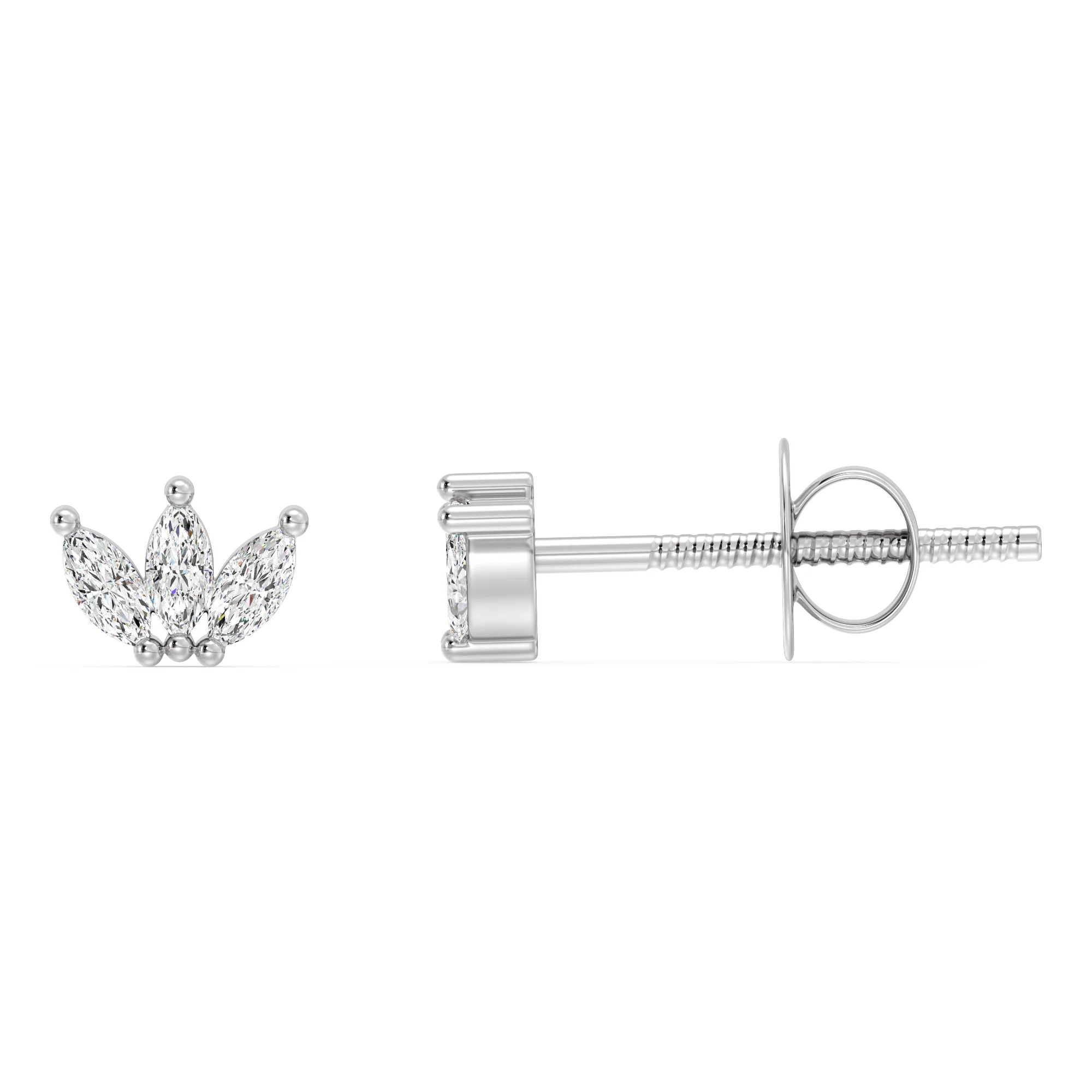 Marquise Cut Lab Grown Diamond Three Stone Stud Earrings in 18K Gold - Image 9