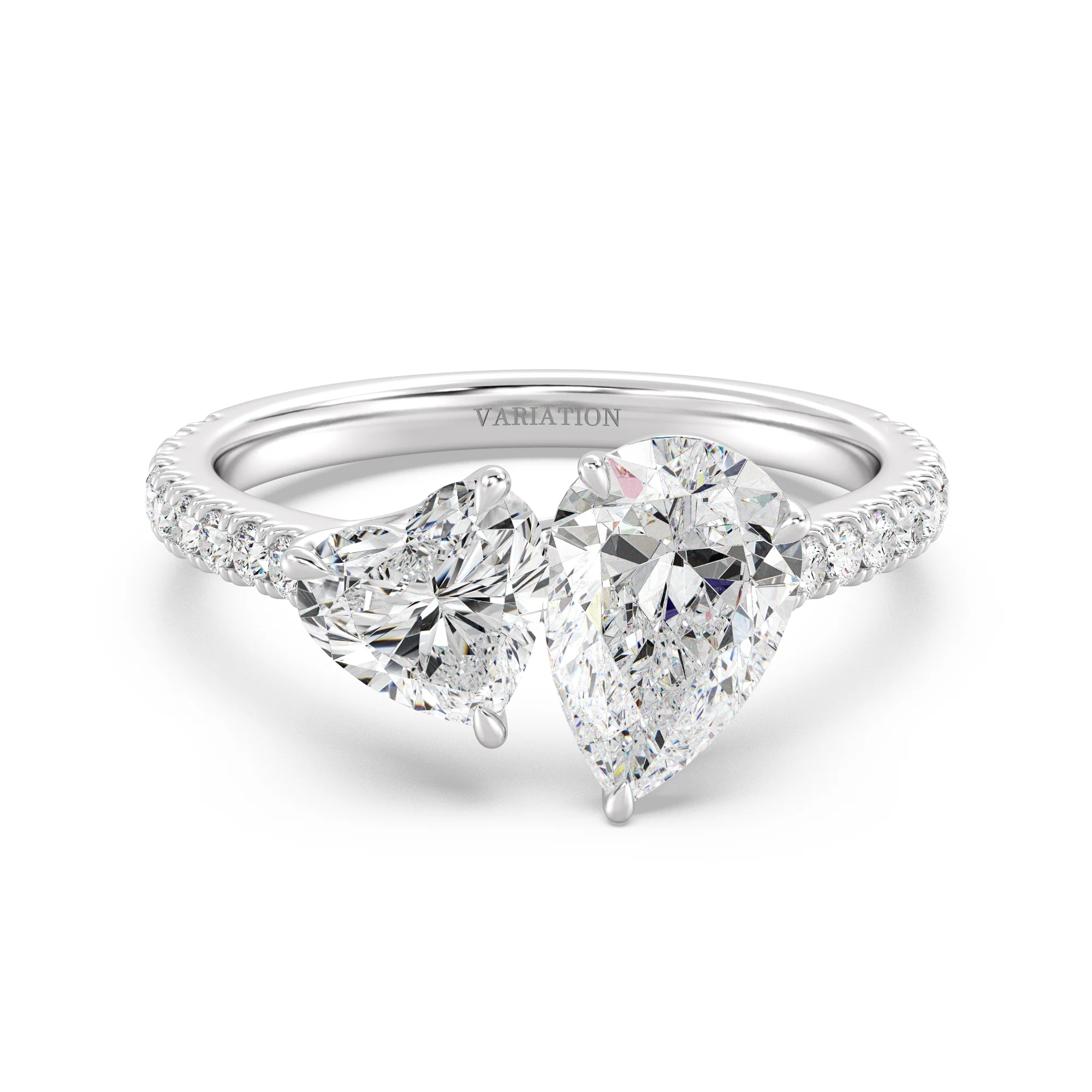 Pear and Heart Cut Lab Grown Diamond Toi et Moi Ring with Halo Accents in 18K Gold - Image 11